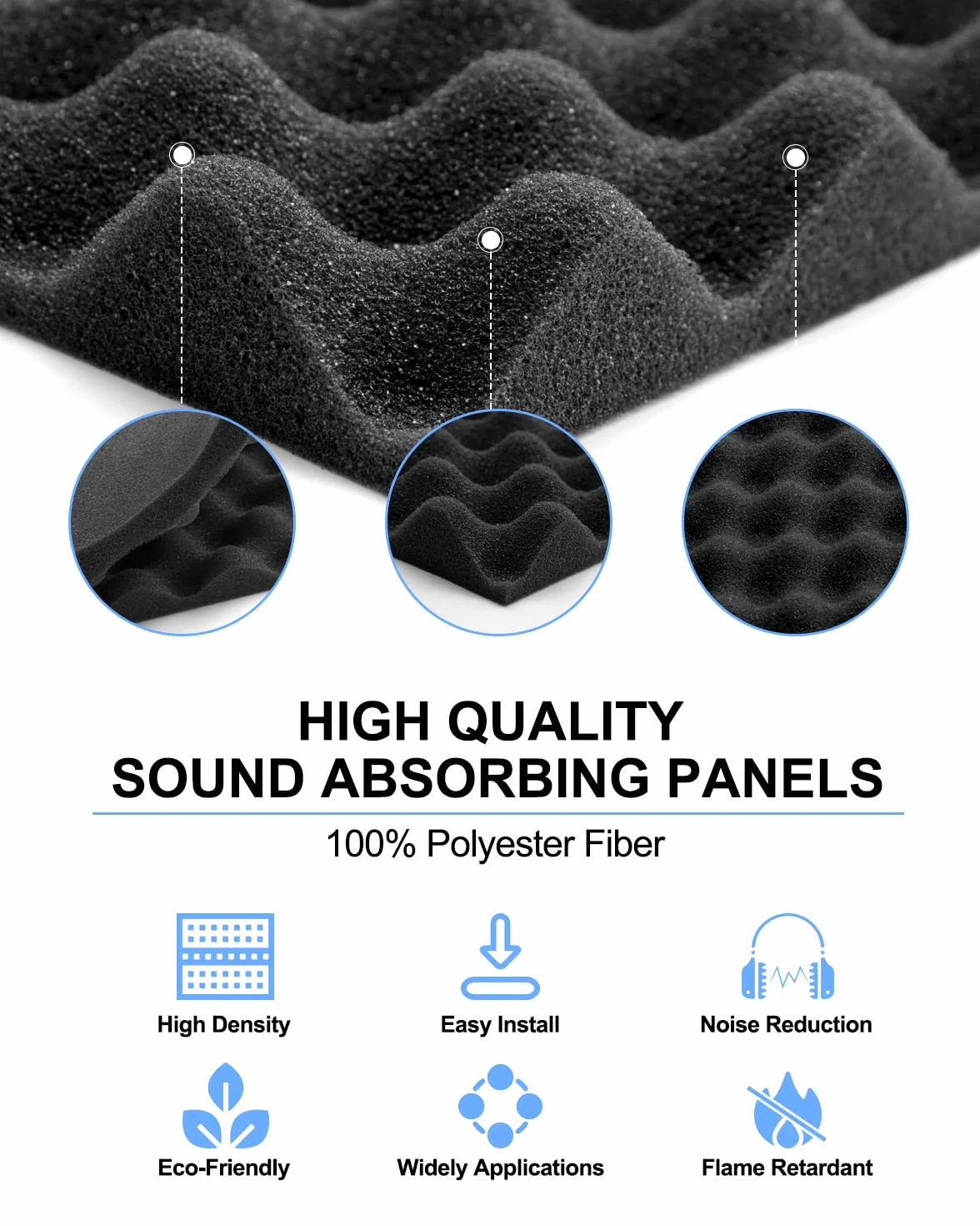 Pianka akustyczna Soundsbay 12 sztuk 30x30x2.5 cm Panele akustyczne z przezroczystą dwustronną taśmą samoprzylepną Panele akustyczne ściana dla studia, podcast, studio nagrań