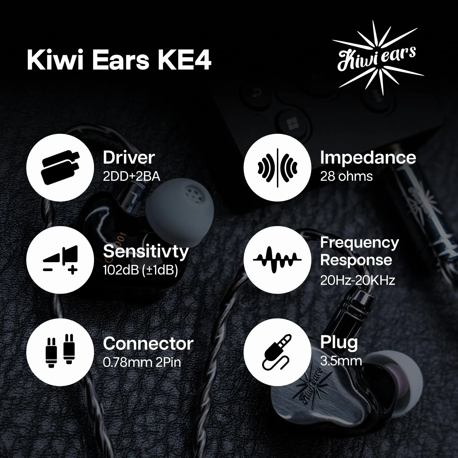 LINSOUL Kiwi Ears KE4 monitor douszny, 2DD + 2BA hybrydowe słuchawki douszne, słuchawki gamingowe, HiFi Wired IEM, ze zdejmowanym kablem IEM dla muzyków, audiofilów