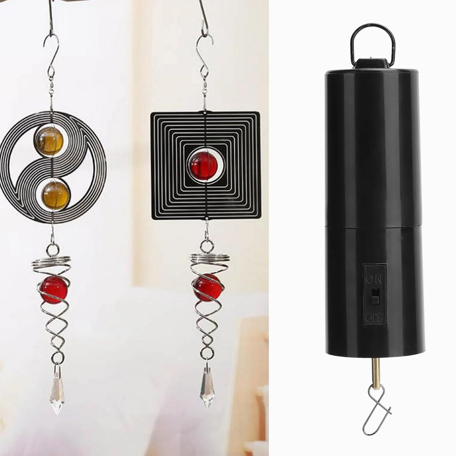 Obracający się Silnik, Spinner Czarny Ornament, z Przełącznikiem do Wiszącego Lustrzanego Wiatru Wiatrowego, Wiatrem, dekoracją ogrodową