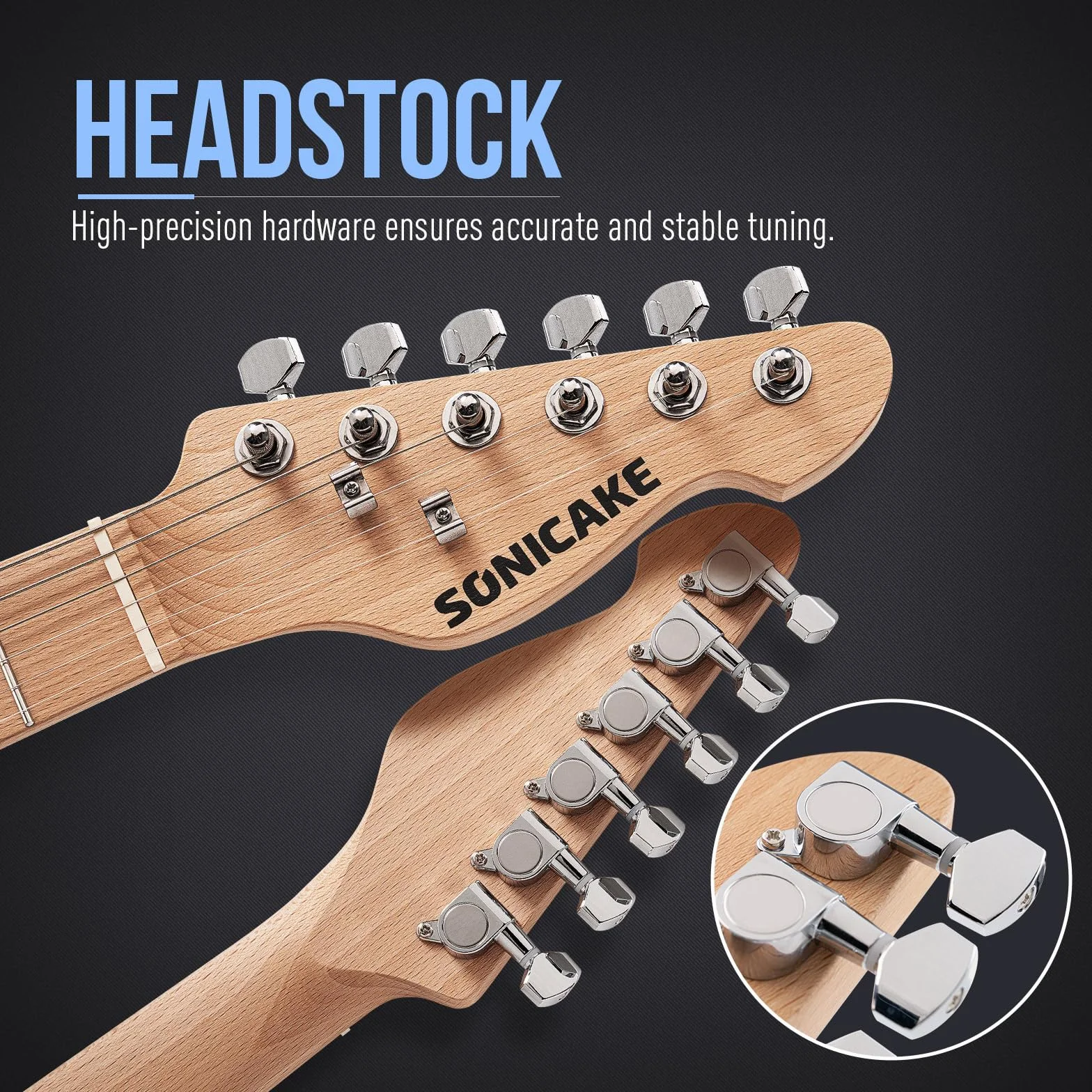 SONICAKE Gitara elektryczna dla Początkujący 30", korpus z litego drewna z przetwornikiem Humbucker, jednoczęściowa drewniana rękojeść i klawiatura, QGT-50 Niebieski