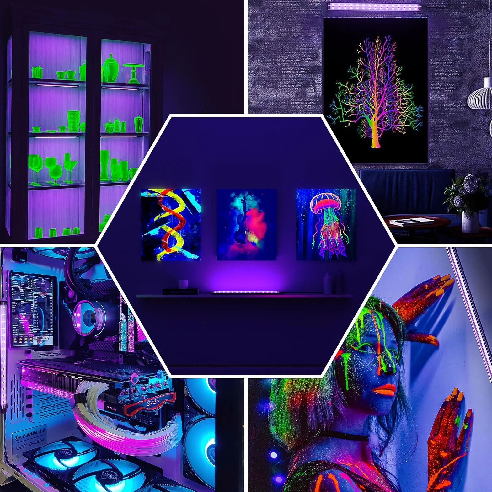 Onforu 10 W czarna rura świetlna, USB 28 cm czarna lampa świetlna, 385-400 nm światło UV, czarne światło LED Bar do klubu nocnego, klubu, imprezy glow, akcesoria imprezowe, dekoracje na Halloween, 4