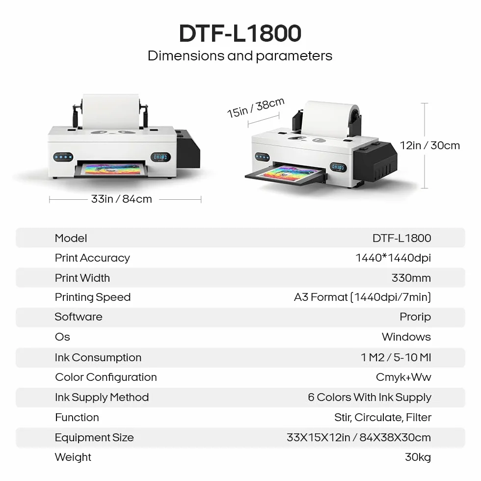 Procolored F13 Drukarka DTF 13" z cyrkulacją białego tuszu, pojedyncza głowica L1800, drukarka A3 Direct to Film do personalizacji koszulek i odzieży (drukarka+powyżej)