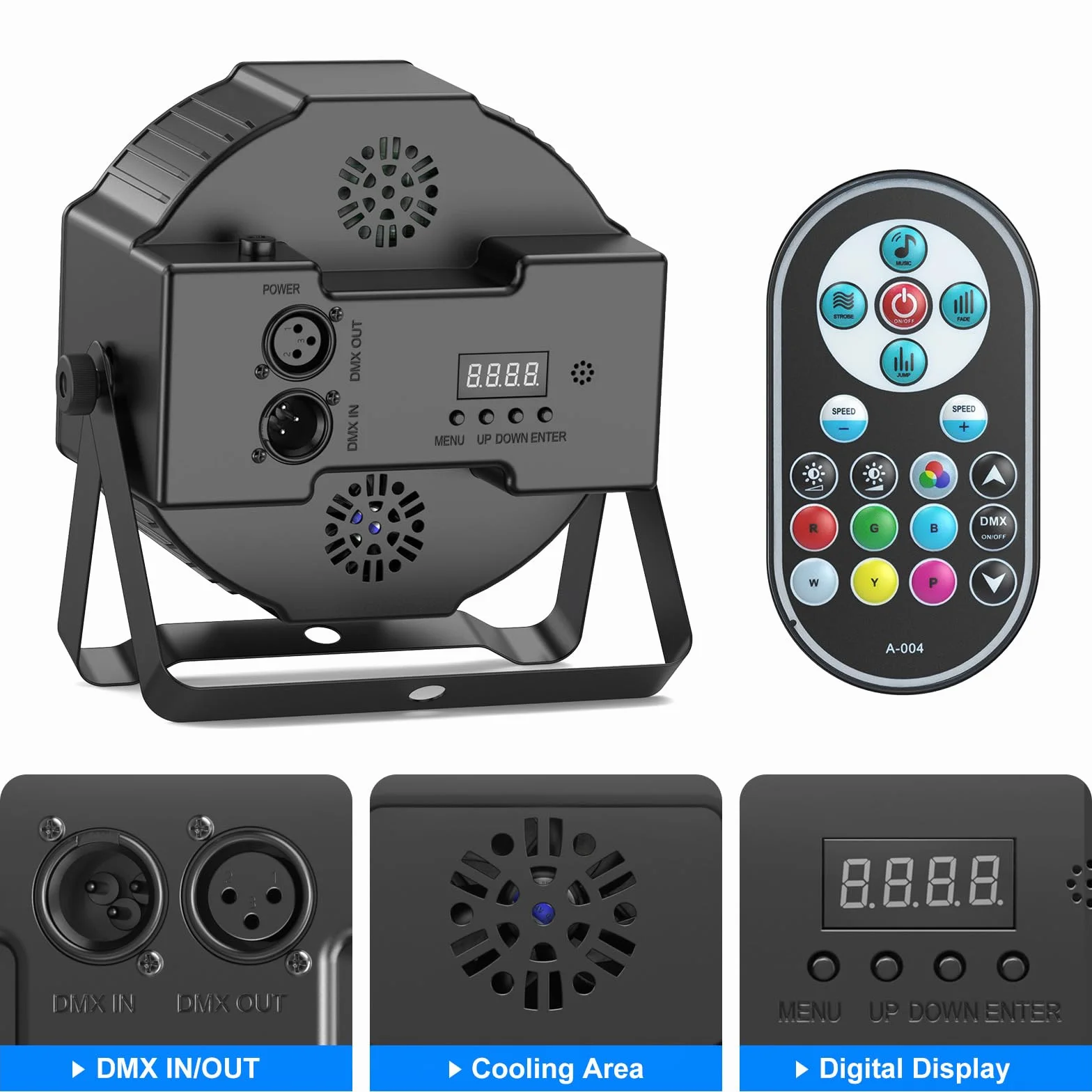 RGBW SEBRUANC 7 LED DMX projektor LED z pilotem zdalnego sterowania, 8 trybów świecenia, do DJ-a, baru, na Boże Narodzenie, Haloween, 4 sztuki
