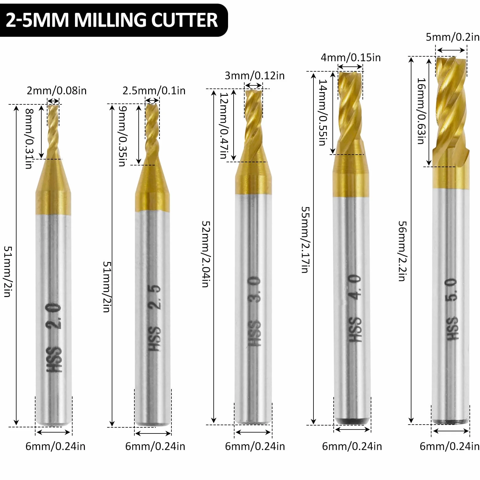 Zestaw 10 frezów HSS, 4 tytanowe flety VHM, 2-10 mm, frez CNC do tworzyw sztucznych, metalu, stali nierdzewnej, stali węglowej, aluminium, drewna, akrylu
