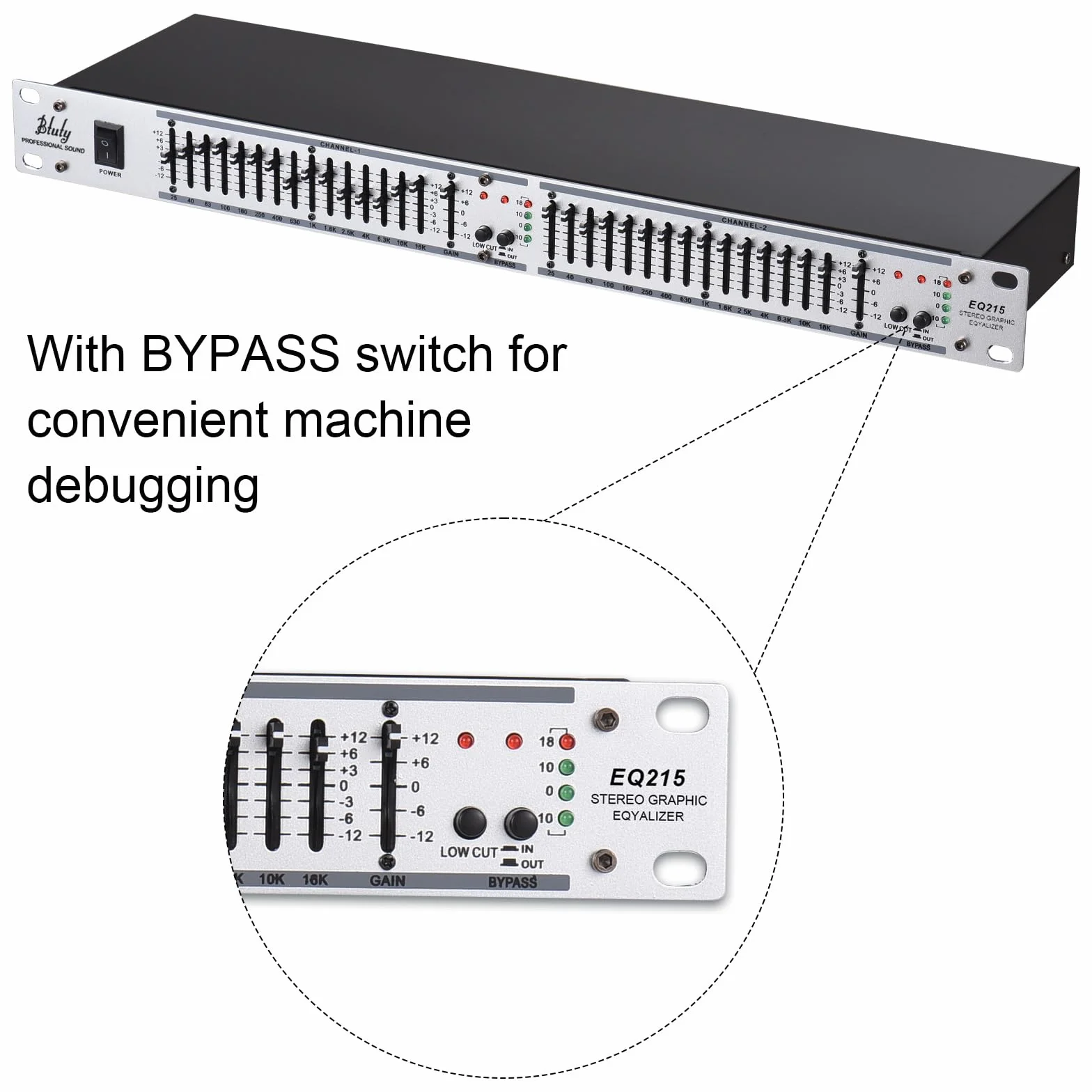 Btuty EQ-215 Dual Channel 15-pasmowy korektor 1U do montażu na stojaku 2-kanałowy stereo graficzny