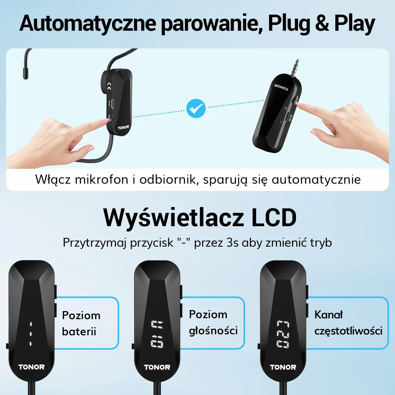 TONOR Bezprzewodowy Zestaw Słuchawkowy z Mikrofonem UHF, Bezprzewodowy Mikrofon z 20 Kanałami, Transmisja Zasięgu 20 m do Spiewania, Fitnessu, Nauczania, Przewodnika, Wzmacniacza Głosu, Głośnika