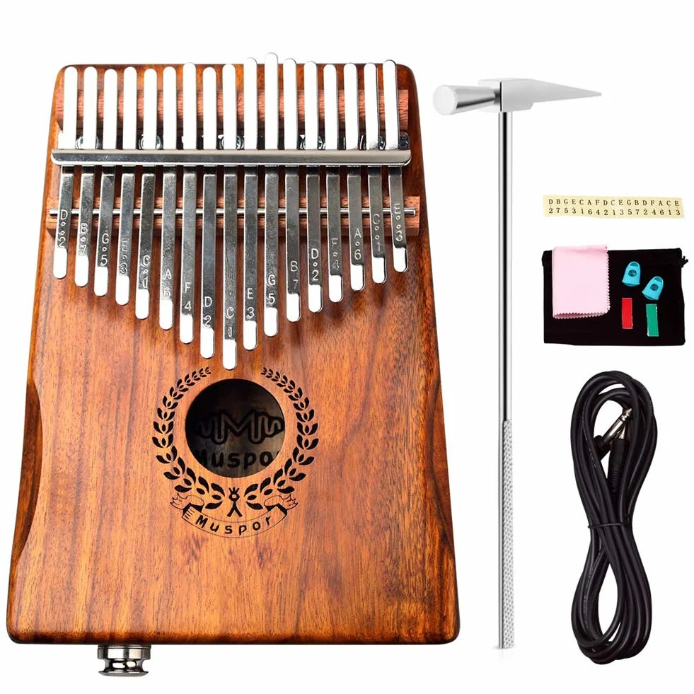 Alnicov Kalimba, 17-klawiszowa akacja EQ, elektryczny palec kciuk, fortepian, wbudowany przetwornik z interfejsem audio 6,35 mm dla początkujących, profesjonalne instrumenty muzyczne, PART580