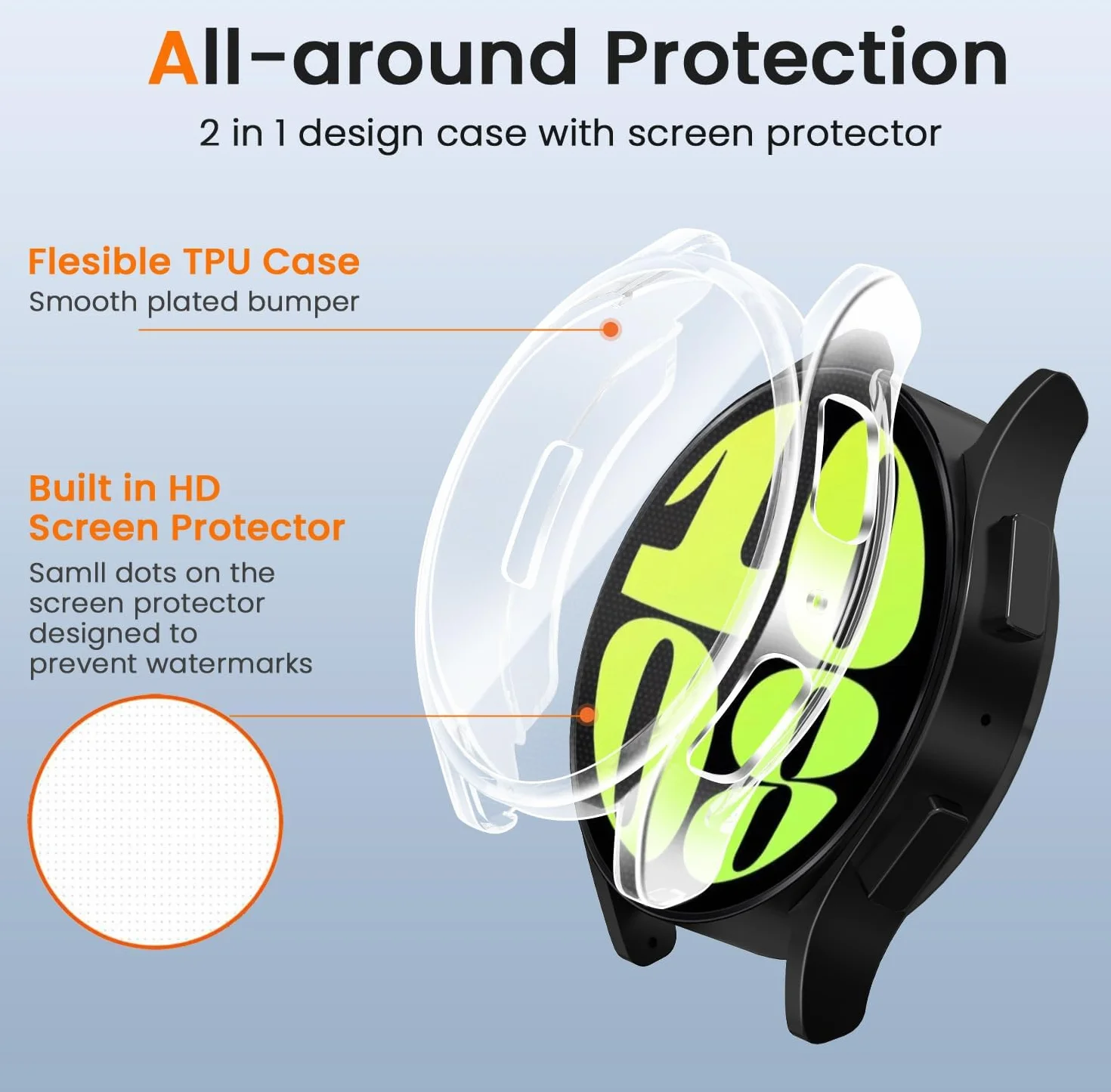 ivoler 3 sztuki etui z osłoną ekranu do Samsung Galaxy Watch 6 44 mm, pełne etui ochronne z miękkiego TPU cienkie, odporne na wstrząsy etui odporne na zarysowania (2 przezroczyste 1 czarne)