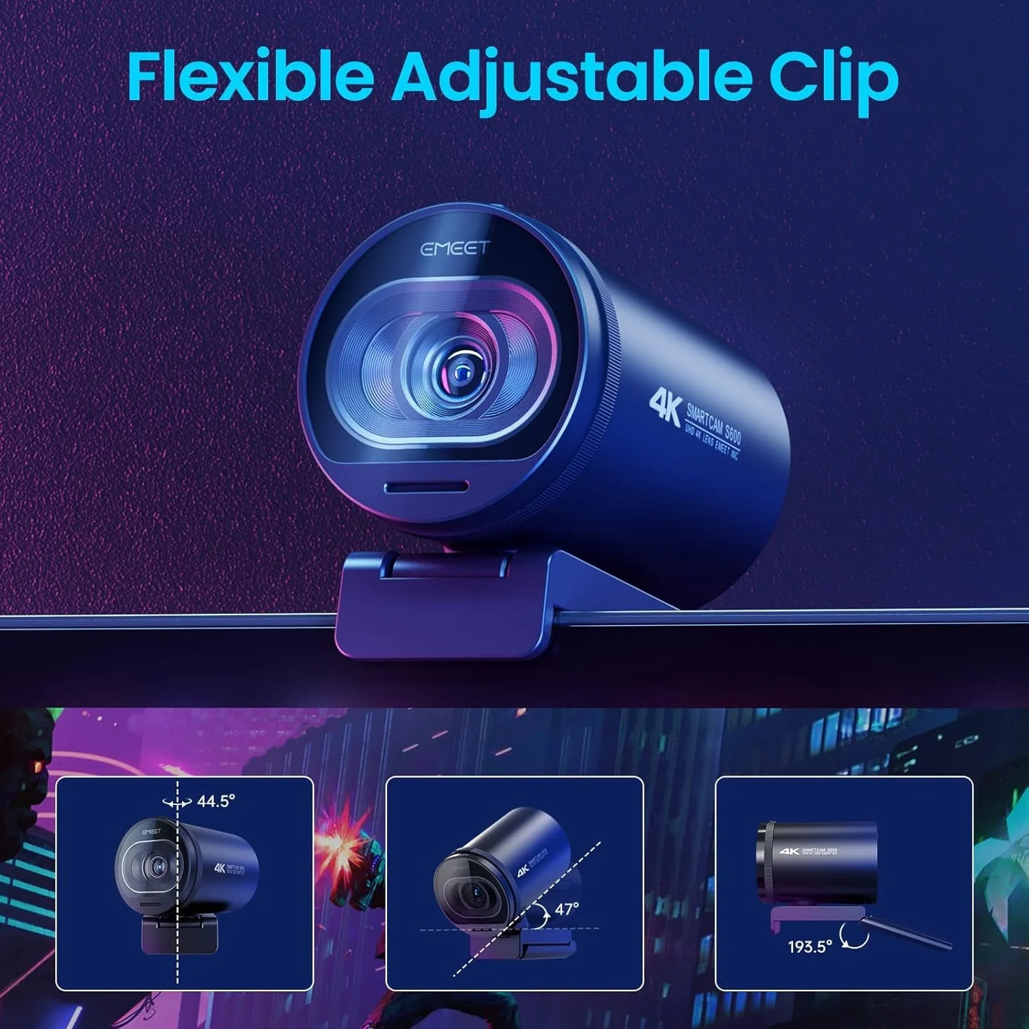 EMEET Kamera internetowa 4K S600, 1080p kamera internetowa do komputera z mikrofonem, PDAF autofokus, korekcja światła, pole widzenia 73°, ochrona danych, Plug & Play, kamera internetowa z mikrofonem