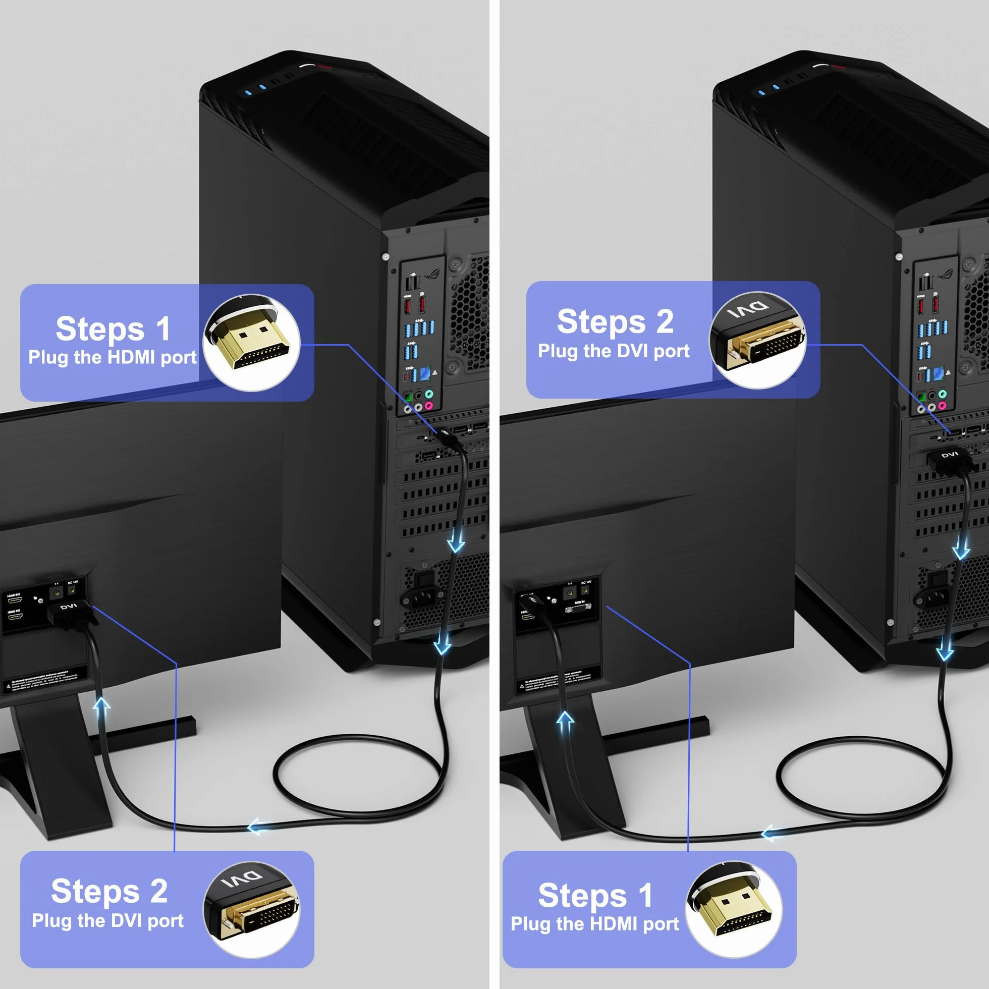 Kabel adaptera 4K HDMI na DVI 2 m, Full HD/1080p, dwukierunkowy kabel DVI (24+1) na HDMI, pozłacana wtyczka, kompatybilny z projektorem, laptopem, telewizorem, PC, odtwarzaczem DVD, z 5