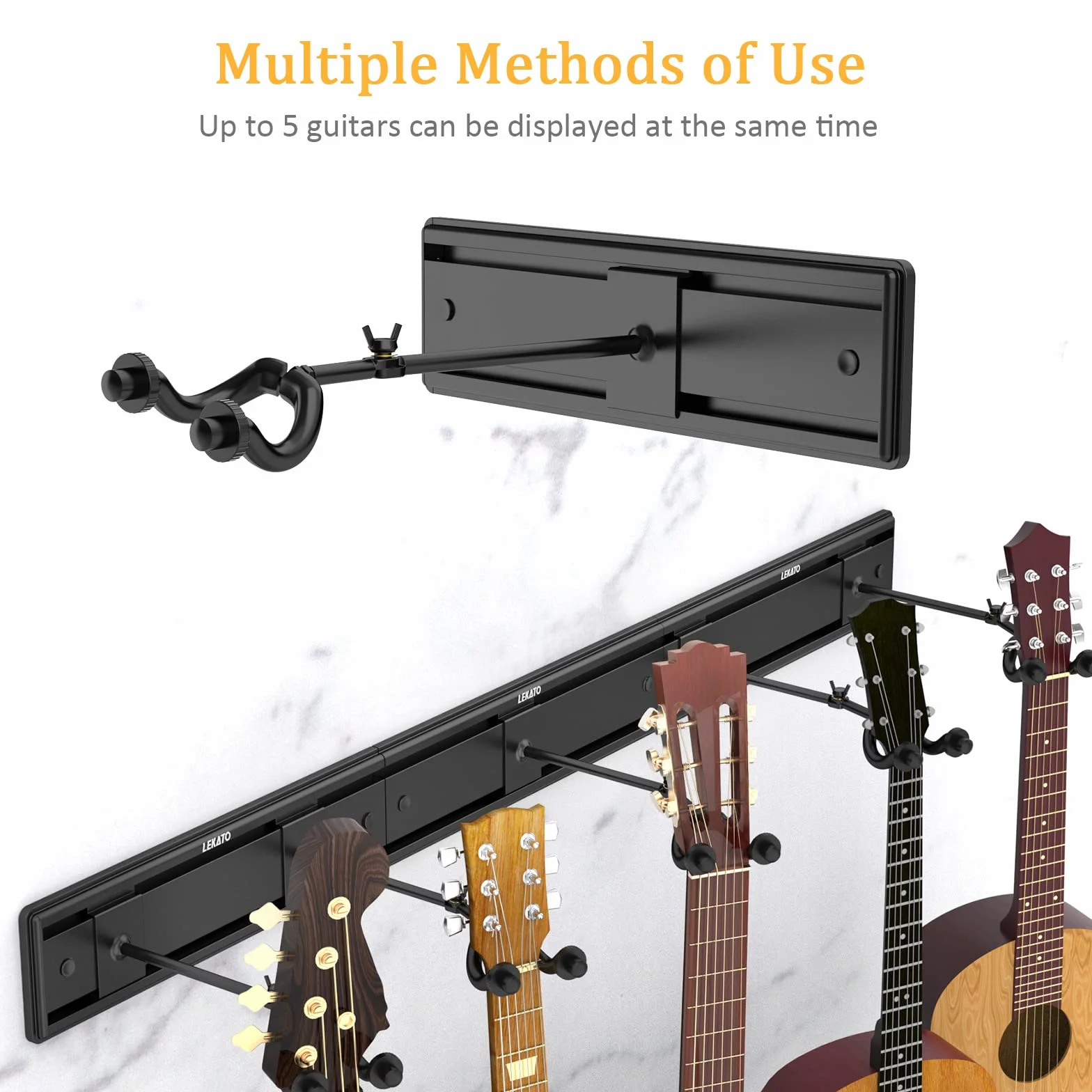 LEKATO Wieszak ścienny na gitarę do wielu instrumentów – metalowa gitara, bas, banjo, mandolina, skrzypce, uchwyt na wiolonczelę z regulowanym wieszakiem, 5 sztuk