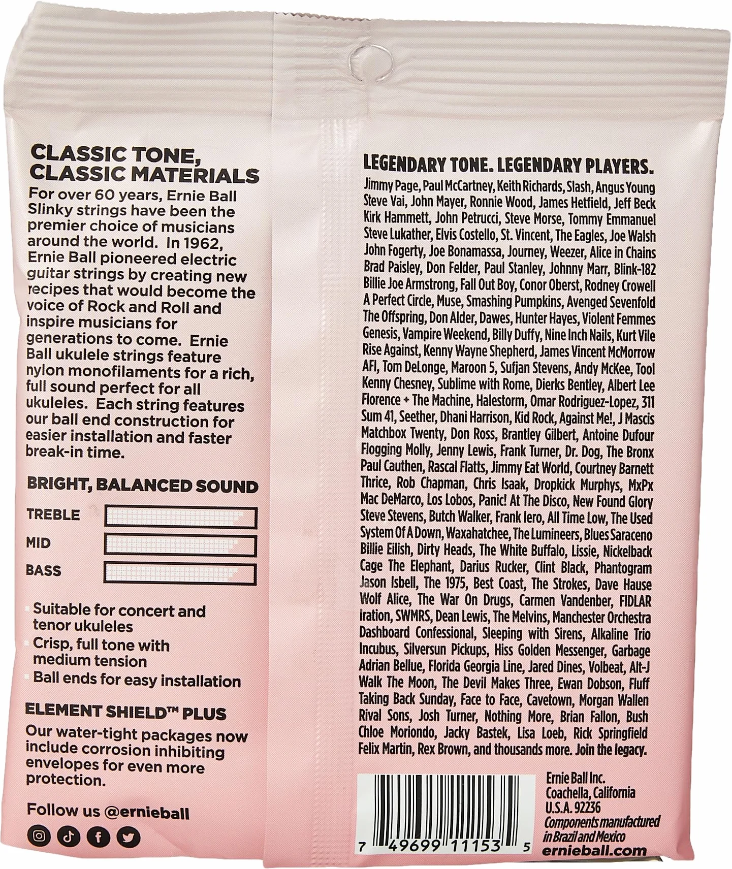 Ernie Ball Concert/Tenor Clear Nylon Ball End Ukulele Strings w/Wound G