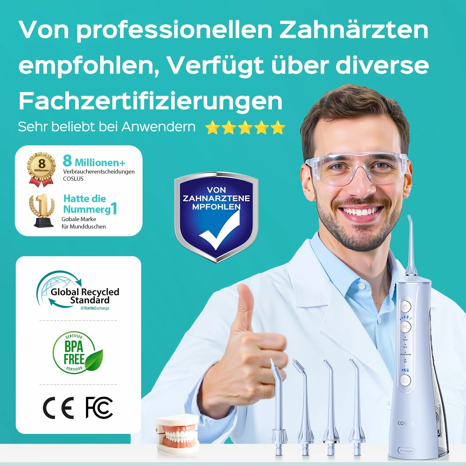 COSLUS Profesjonalny spryskiwacz stomatologiczny irygator jamy ustnej z (niebieski)