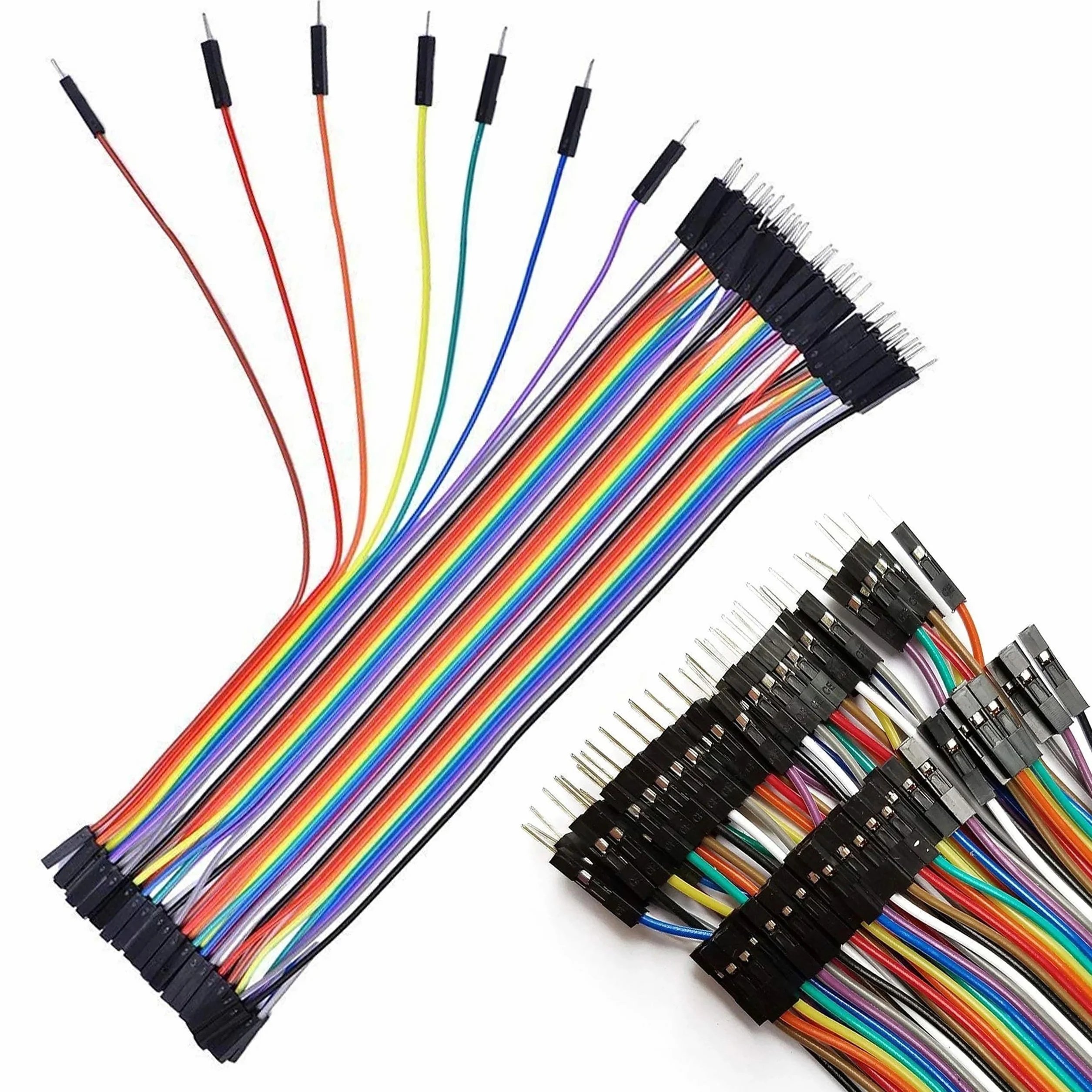 Zestaw kabli łączących 40x20cm - Wielokolorowe przewody męsko-żeńskie | Jakość miedzi | Dla Arduino, Breadboard, Prototypowanie Elektroniczne | Akcesoria elektroniczne