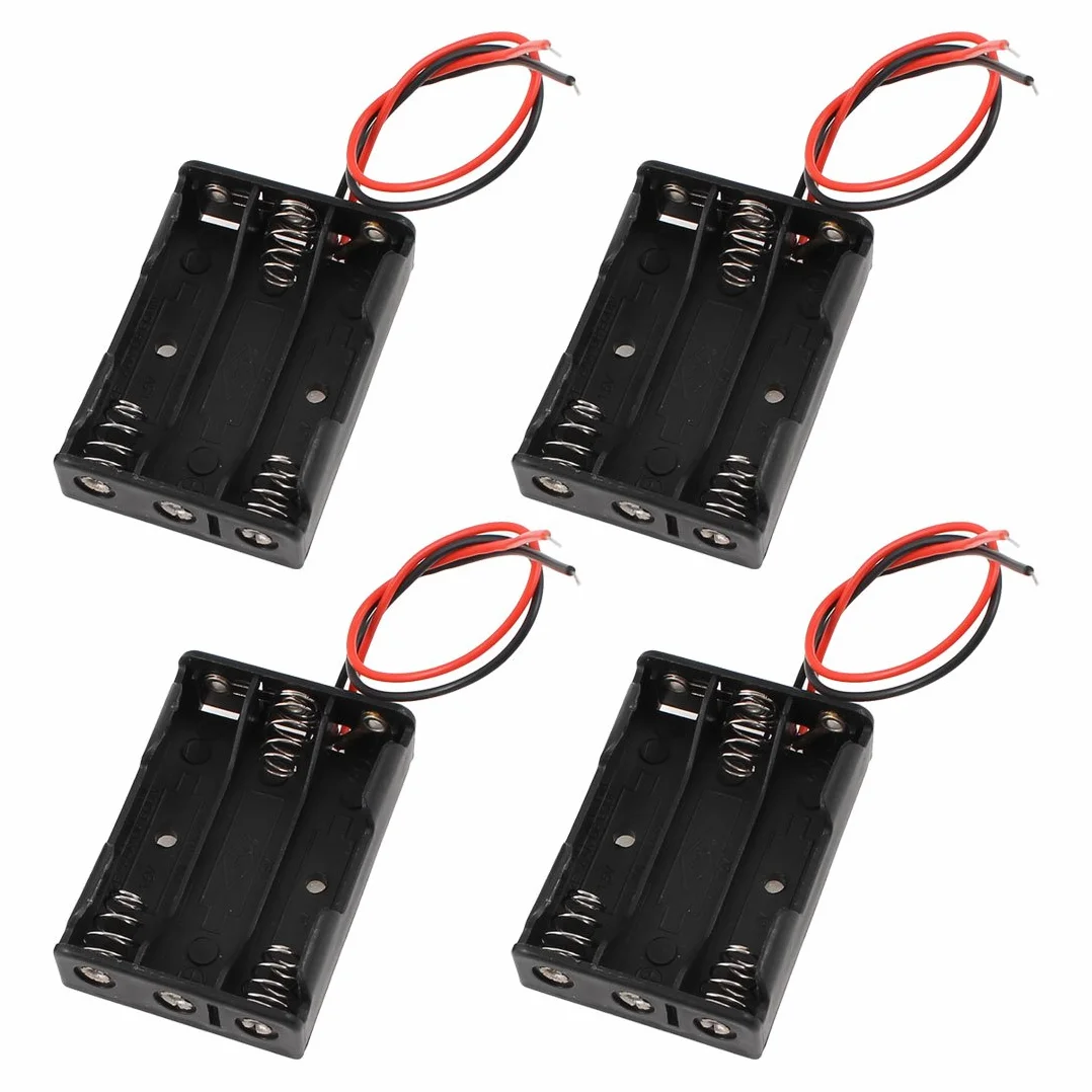 sourcing map 4 szt. przewodowy 3 x 1,5 V AAA uchwyt na baterie plastikowe pudełko do przechowywania pojemnik organizer adapter kontroler