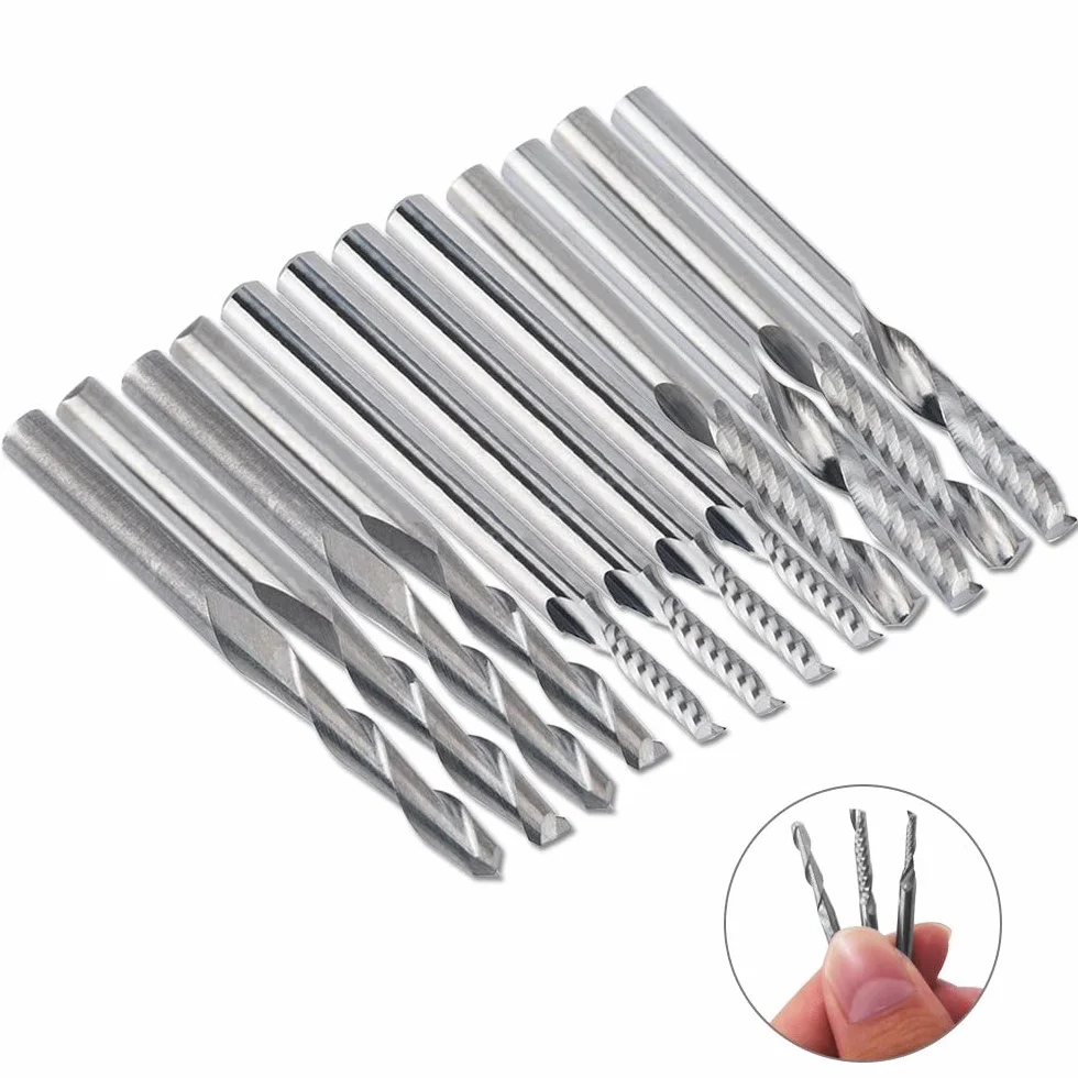 Afunta - frezy karbidowe, 4 szt., 8 mm, frez CNC dwuostrzowy + 8 szt. frezów (2 rodzaje), jednoostrzowe, do nylonu, żywicy, ABS, akrylu, PCV, MDF, twardego drewna