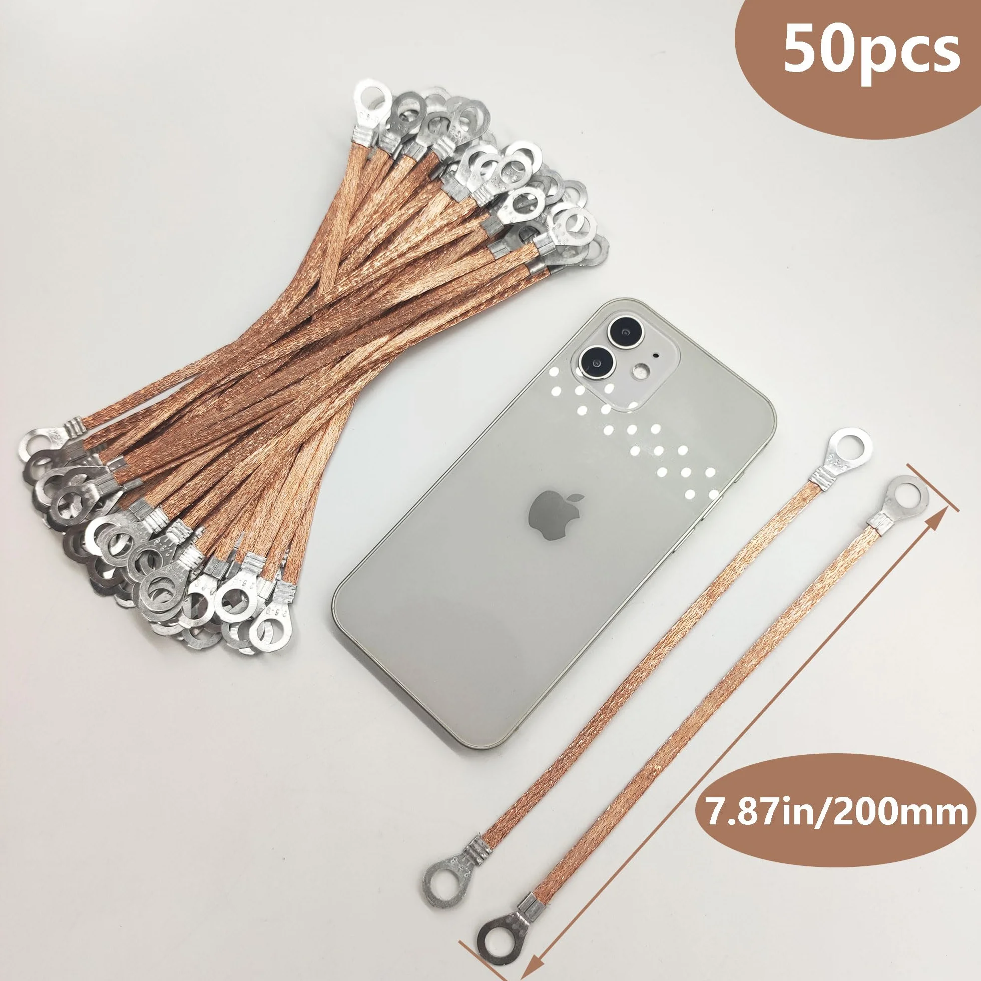 50 sztuk taśm uziemiających miedzianych taśm masowych, wytrzymała taśma masowa, do samochodu, akumulator, taśmy masowe, miedziane 2,5 mm²20 cm, do uziemienia kanałów kablowych i skrzynek rozdzielczych