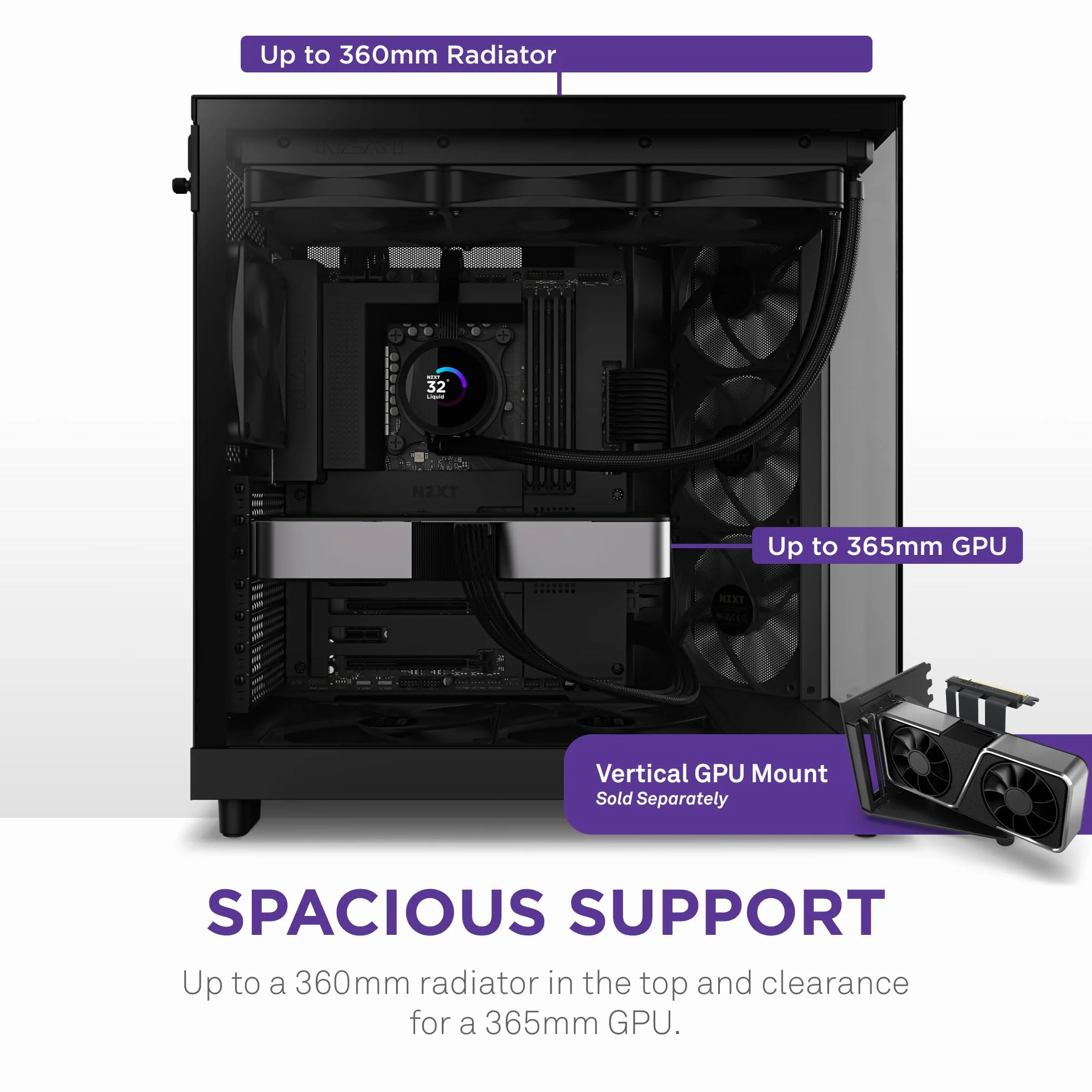 NZXT H6 Flow | CC-H61FB-01 | Compact Dual-Chamber Mid-Tower Airflow Case | Panoramic Glass Panels | High-Performance Airflow Panels | Includes 3 x 120mm Fans | Cable Management | Black