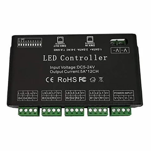 12-kanałowy dekoder DMX RGB LED DMX512 sterownik ściemniacza do taśm LED DC12-24V