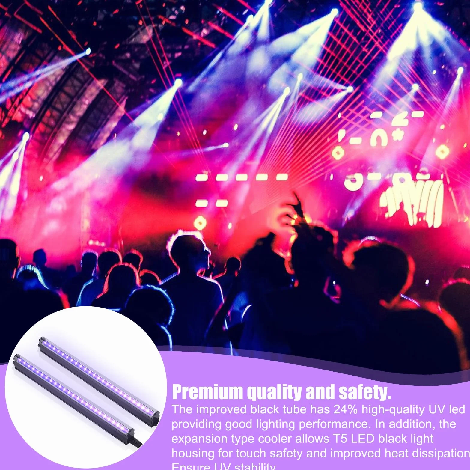 GBKDQQ Czarne światło LED, 2 sztuki, lampa UV 5 W, 28 cm, USB, czarne belki świetlne, z wtyczką i przełącznikiem, paski świetlne UV, światło imprezowe, na imprezę, dyskotekę, do baru, oświetlenia