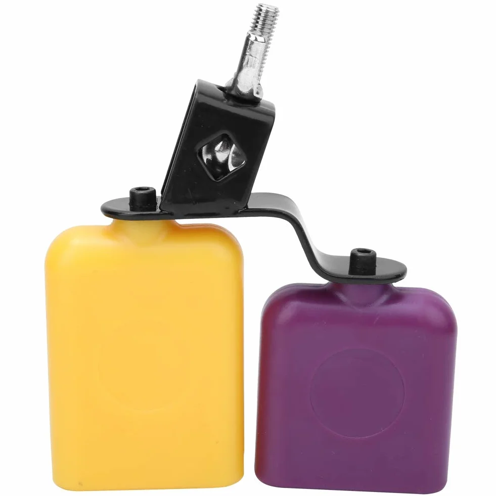 Cowbell, ABS Square Wooden Fish Cowbell Instrument perkusyjny dla bydła o wysokim i niskim tonie, żółty i fioletowy