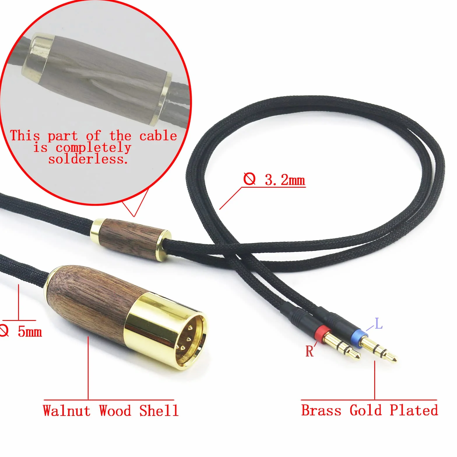 ABLET XLR 4-pinowy kabel 2 m 7N OCC posrebrzana miedź obudowa z drewna orzechowego kompatybilny ze słuchawkami Hifiman Sundara, Ananda, Arya, HE400SE, HE4XX, HE-400i (wersja