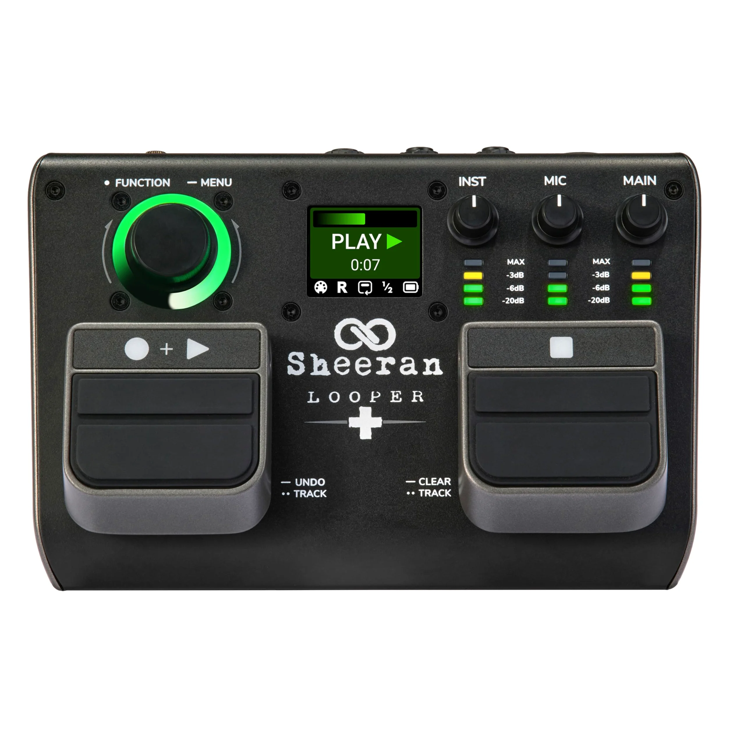 SHEERAN LOOPER + Dwuścieżkowy z pedałami do gitary, keyboardu i wokalu, z pamięcią na 128 loopów, trybami loopowania, ekranem LED i interfejsem audio