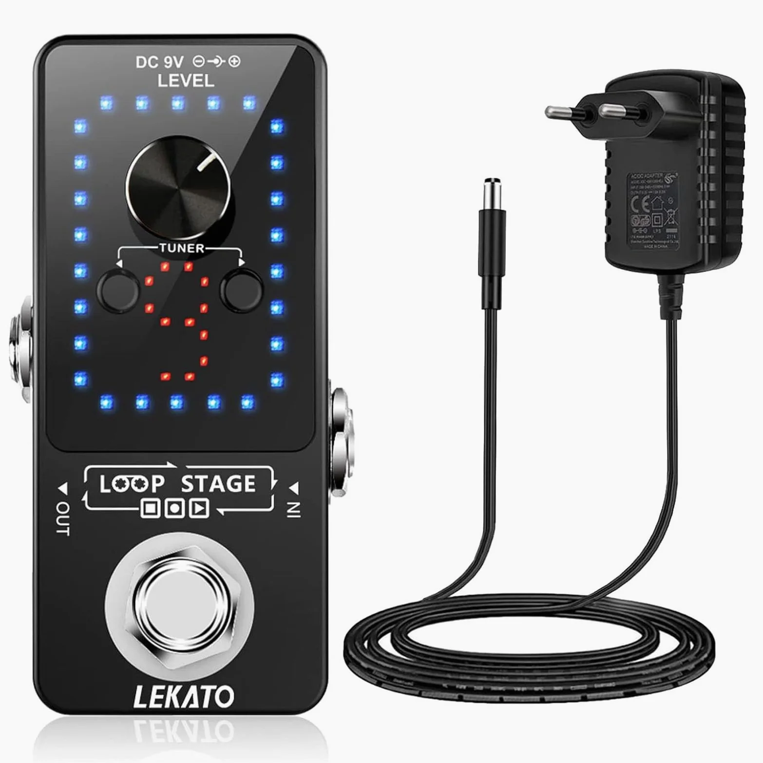 Looper gitarowy z zasilaczem, LEKATO 9 pętli 40 minut nagrywania pętli gitarowej Wbudowany tuner Overdub Elektroniczny efektów Looper do elektrycznej gitary basowej
