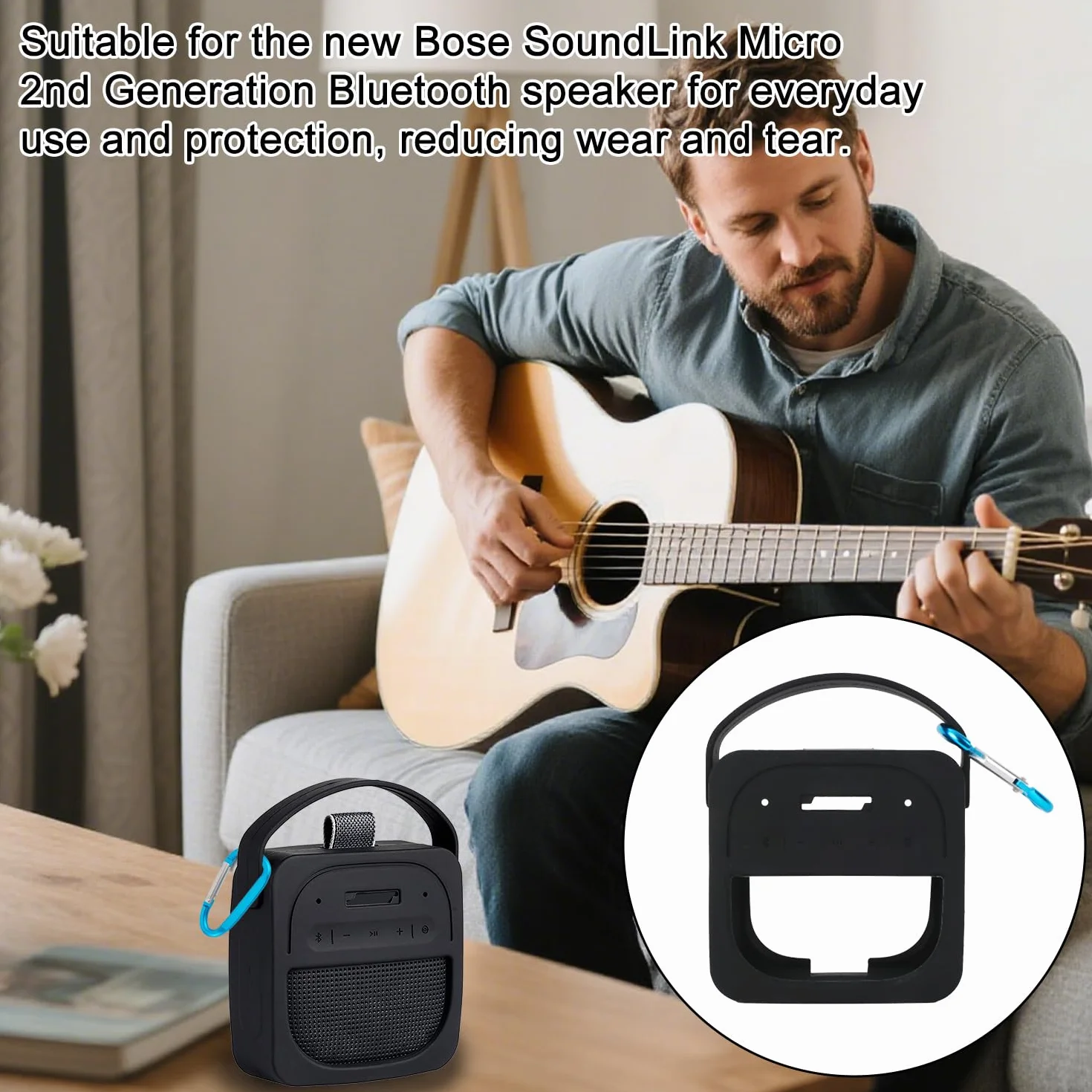Silikonowe Etui Ochronne do Bose SoundLink Micro 2. Generacji Głośnika Bluetooth, Przenośne Okładka z Uchwytem i Karabińczykiem, Samo Etui (Czarne)
