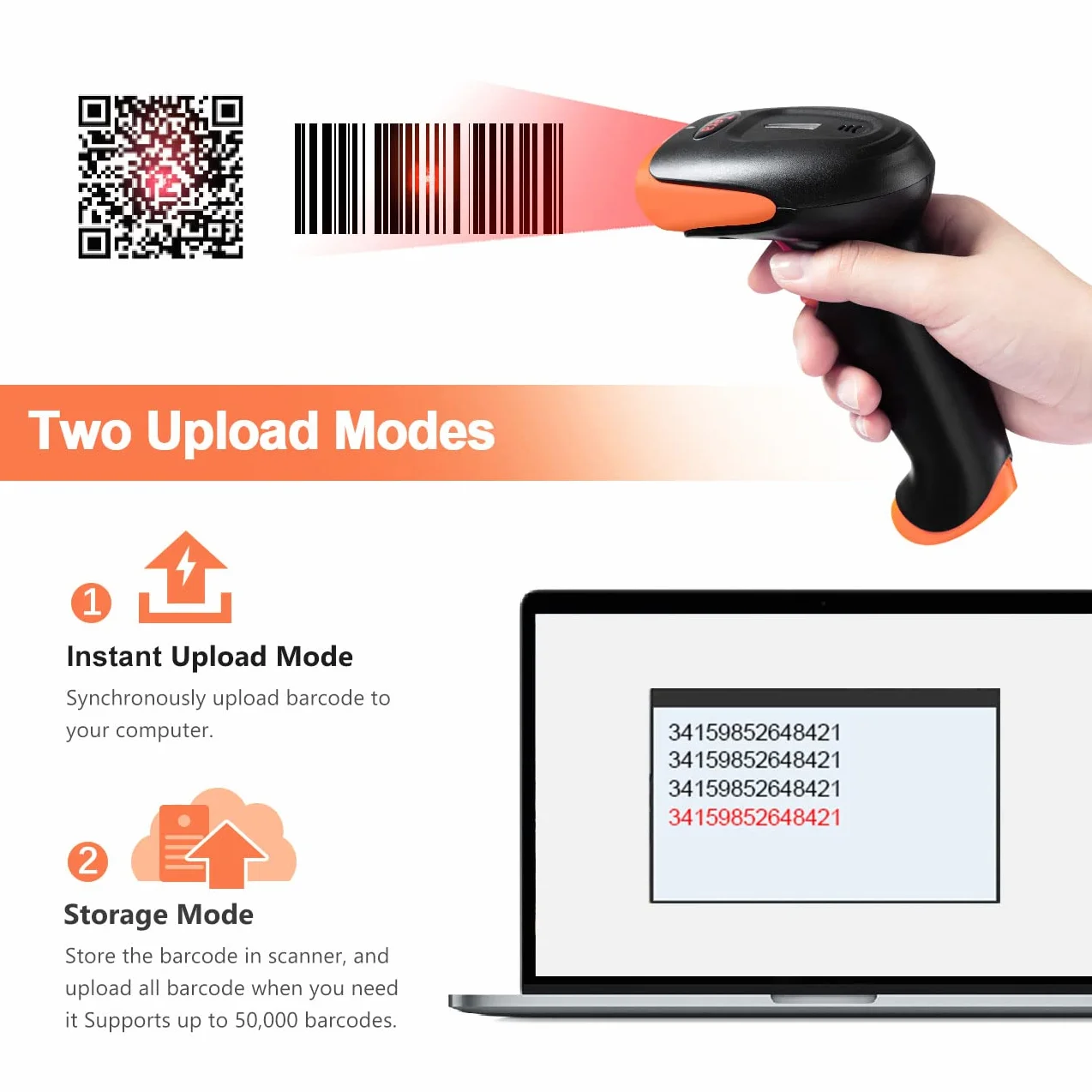 Tera Skaner kodów kreskowych 1D 2D QR 3 w 1 Wireless 2.4 GHz/Bluetooth/USB przewodowy czytnik kodów kreskowych ze stojakiem/uchwytem, HW0001