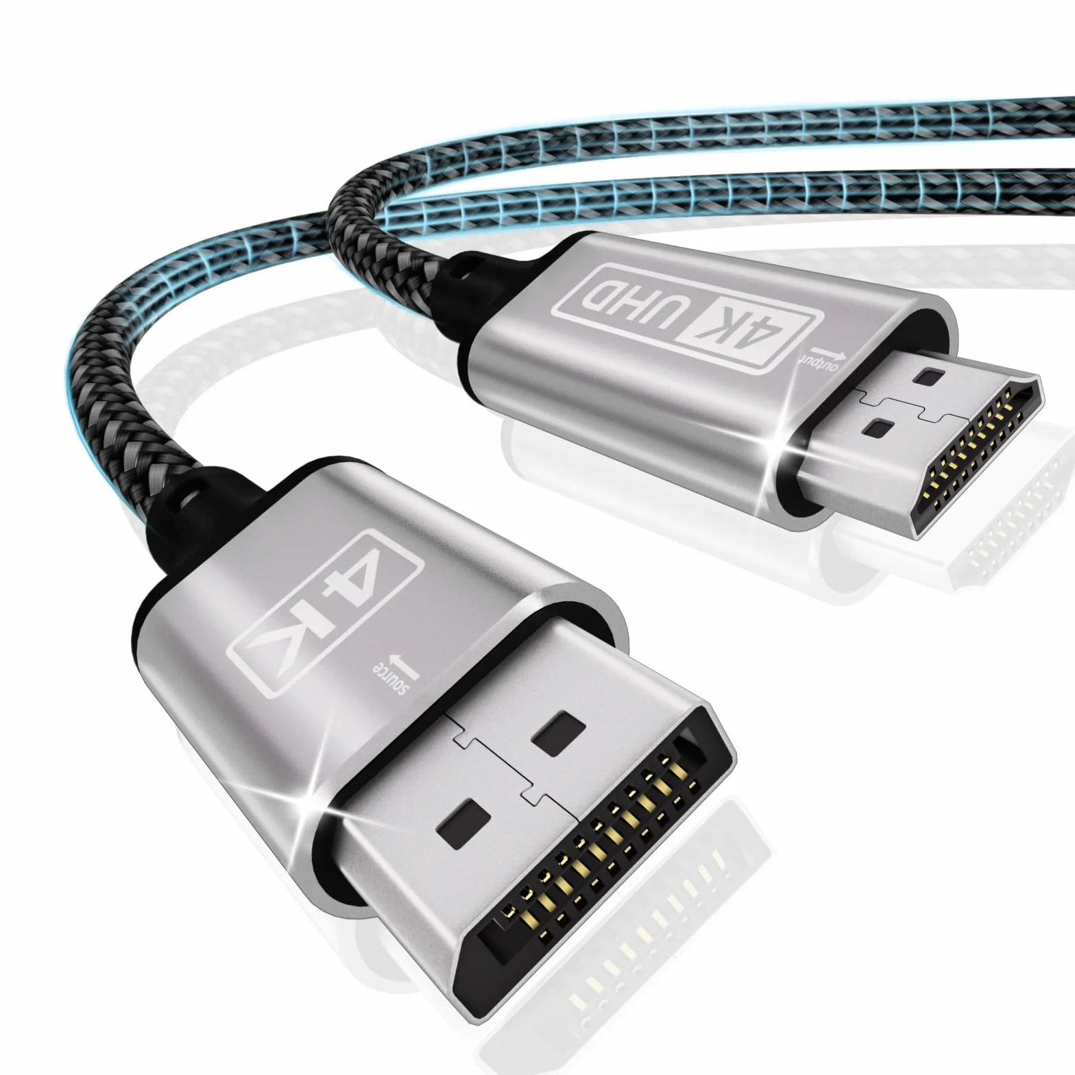 DisplayPort do HDMI, Cuteluding kabel 4K displayport do HDMI 2M jednokierunkowy DP do hdmi, spleciony nylonem displayport HDMI Kompatybilny z laptopami, komputerami stacjonarnymi, PC, Dell, HDTV