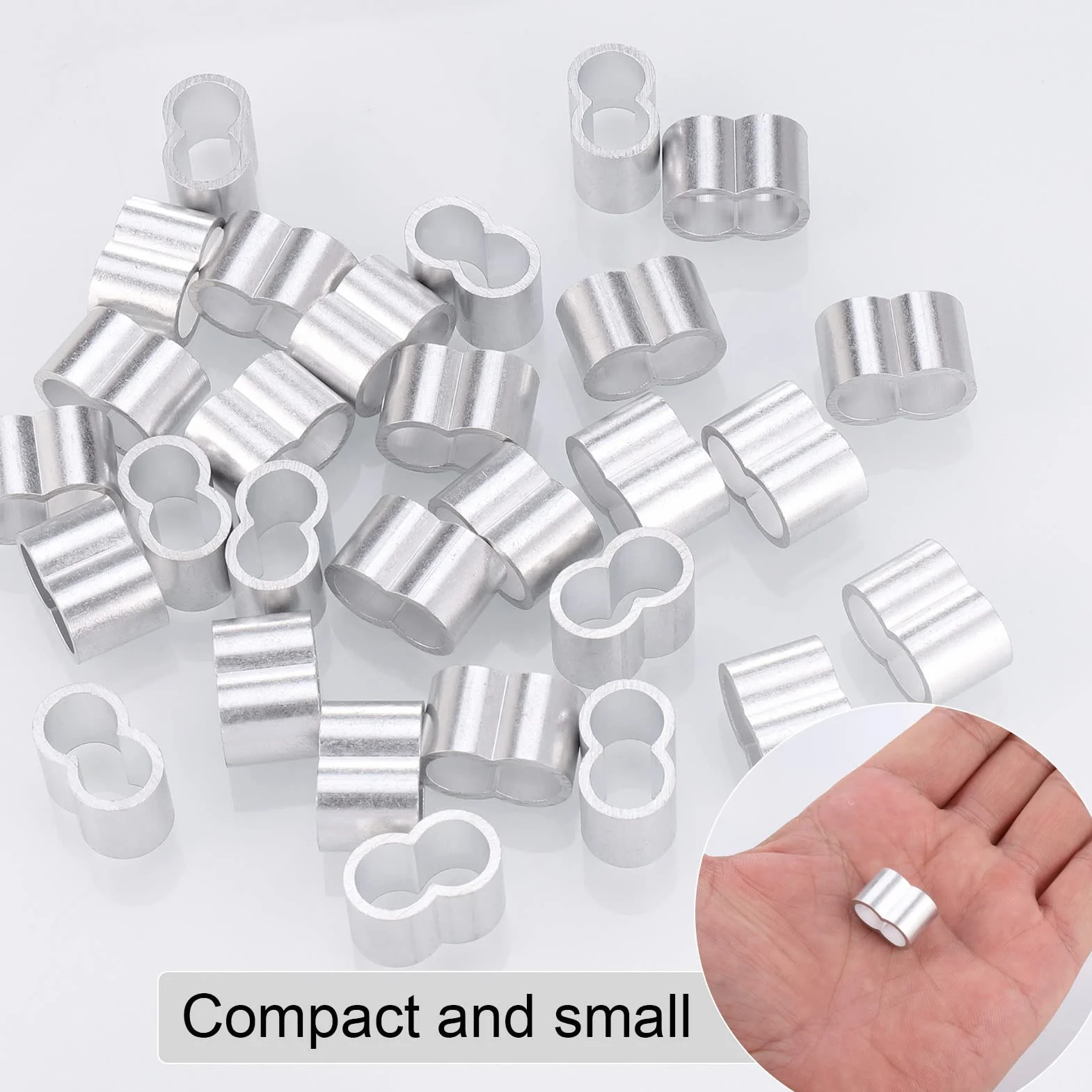 30 sztuk aluminiowych pętli zaciskowych, zaciski kostne, podwójne tuleje do zacisków linowych i tulejek zaciskowych 8,5 mm, zaciski zaciskowe do linki gumowej, linki plandekowej, nierdzewne i wytrzymałe zaciski linowe tuleje zaciskowe