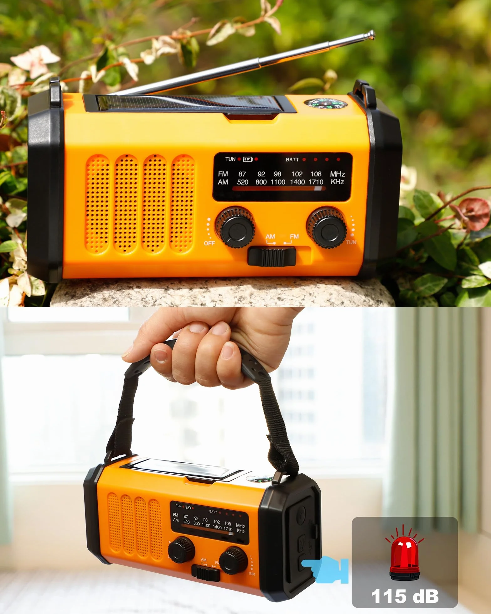 48100mWh/13000mAh Solarne Radio Awaryjne z Korbą Ręczną, 4 Kierunkowy Przenośny Akumulator AM FM Radio,ładowarka do Telefonu,Latarka i Lampka do Czytania,SOS,Kompas dla Przetrwanie Czarnout Kempingowy