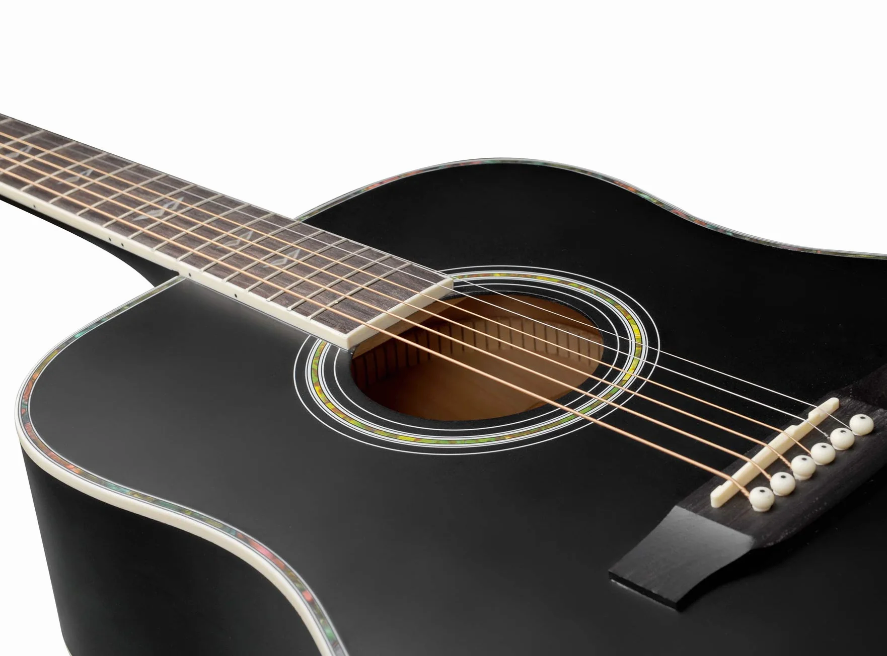 Winzz Czarna gitara akustyczna 4/4, dla początkujących, 41 cali z walizką gitarową, strojem, paskiem, kostkami, dodatkową struną i stojakiem na gitarę