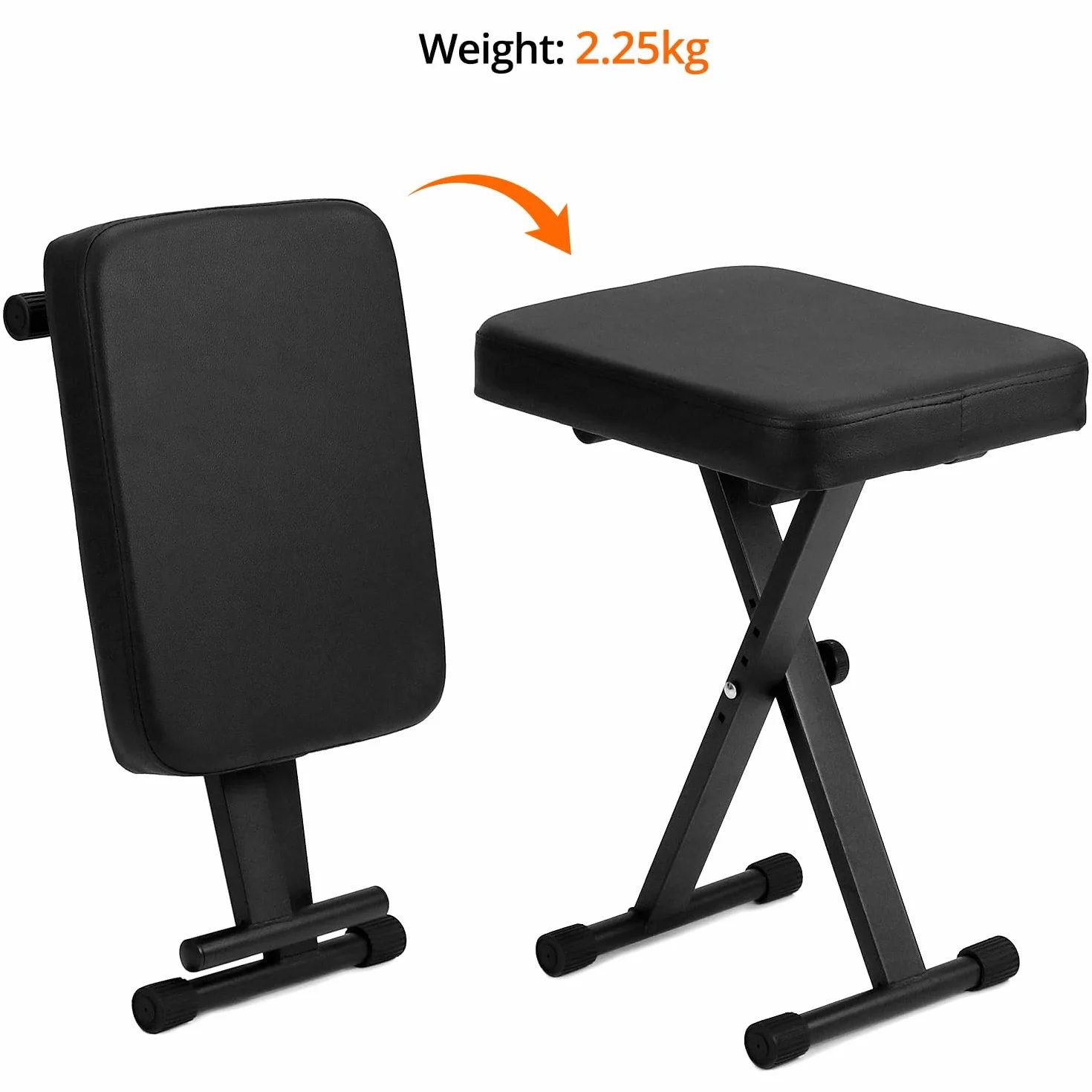 QWORK Regulowany stołek na pianino, składany z wyściółką 6 cm, regulacja wysokości 40-50 cm