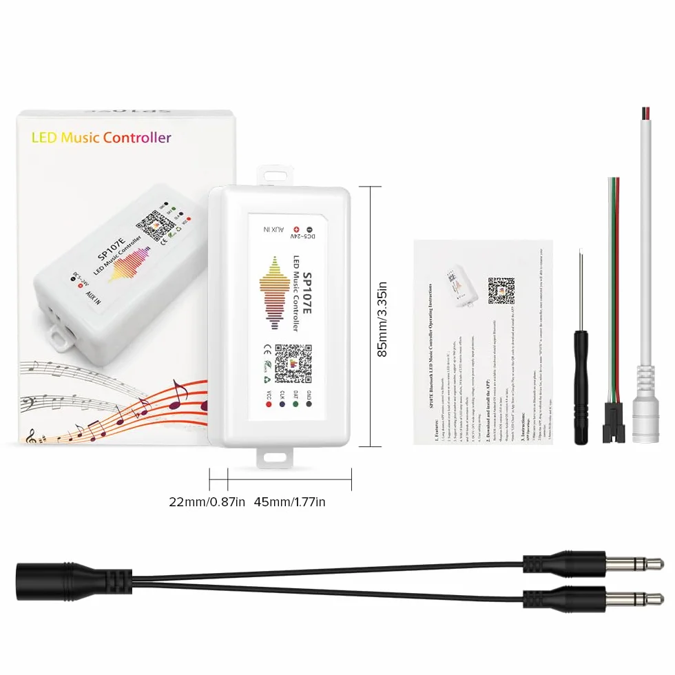 BTF-LIGHTING WS2812B WS2811 SP107E Muzyka Bluetooth Pełnokolorowy kontroler iOS/Andriod App Control Support WS2813 SK9822 SK6812RGB SK6812RGBW Nadaje się do taśmy LED lub panelu matrycowego LED