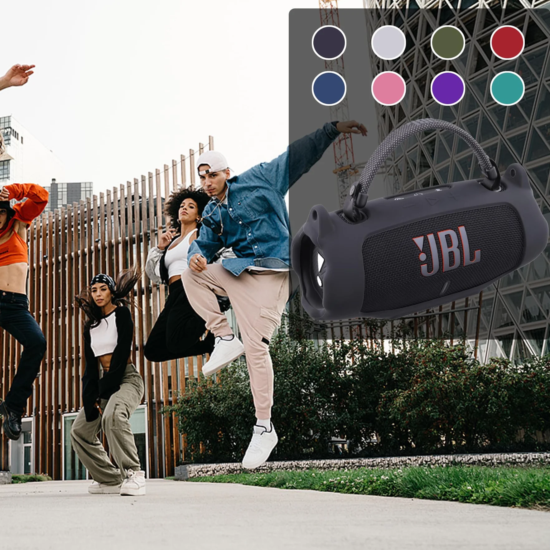 Khanka Silikonowe Etui Ochronne do JBL Charge 6 ze Zdejmowanym Paskiem na Ramię i Hakiem Użytkowym, Elastyczne Miękkie Pokrowiec do Przenośnego Głośnika Bluetooth (Czarne)