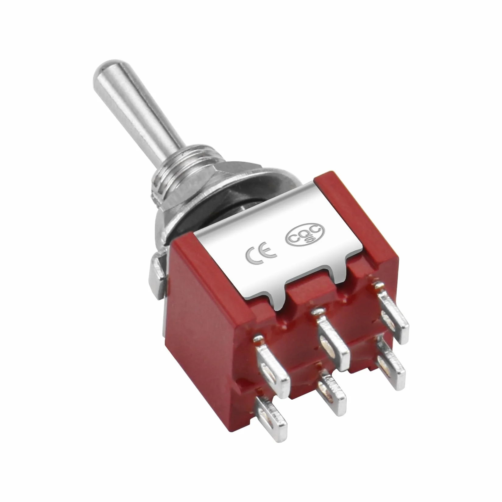 Heschen Miniaturowy przełącznik dźwigienkowy MTS-203 ON-OFF-ON DPDT 6 pin, 2 A 250 V 6 A 125 V UR, 5 sztuk