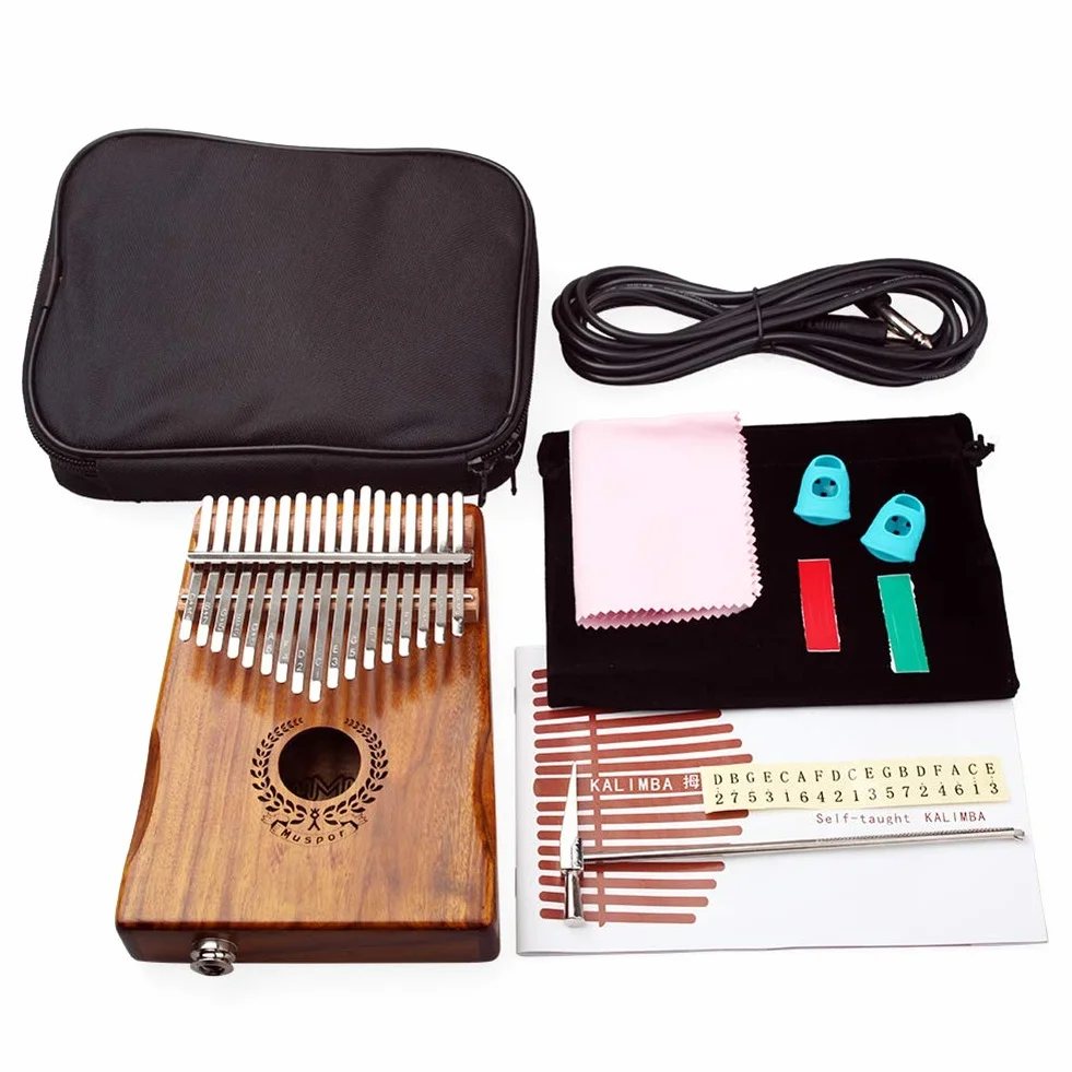 Alnicov Kalimba, 17-klawiszowa akacja EQ, elektryczny palec kciuk, fortepian, wbudowany przetwornik z interfejsem audio 6,35 mm dla początkujących, profesjonalne instrumenty muzyczne, PART580