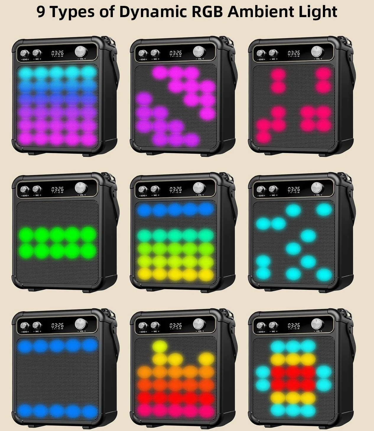 Zestaw karaoke z 2 bezprzewodowymi mikrofonami dla dorosłych, przenośny głośnik Bluetooth do karaoke ze światłami LED/ECHO, obsługuje TF, USB, AUX, TWS na imprezy, na zewnątrz
