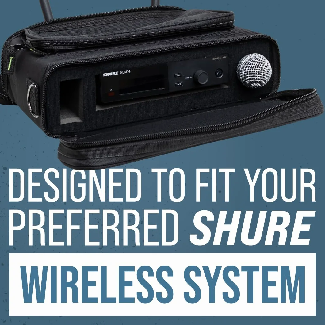 Shure by Gator Wyściełana torba na rozwiązanie systemu bezprzewodowego do pojedynczego bezprzewodowego systemu mikrofonu; (SH-WSYS-BAG)