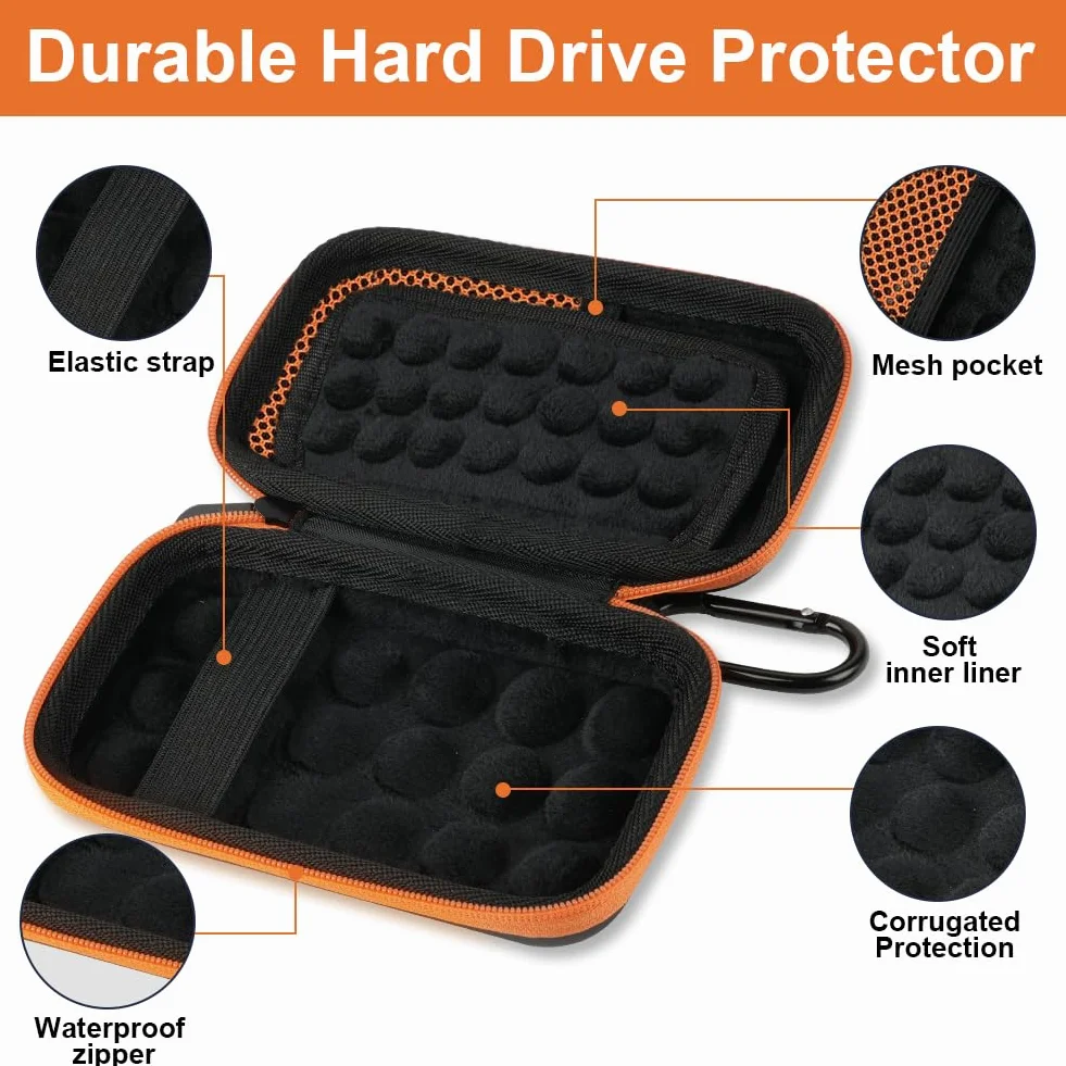 Etui na dysk twardy, przenośny zewnętrzny dysk twardy do SanDisk Extreme/SanDisk PRO 500G 1TB 2TB/2,5-calowy HDD SSD My Passport, ochronna torba do przechowywania - pomarańczowa