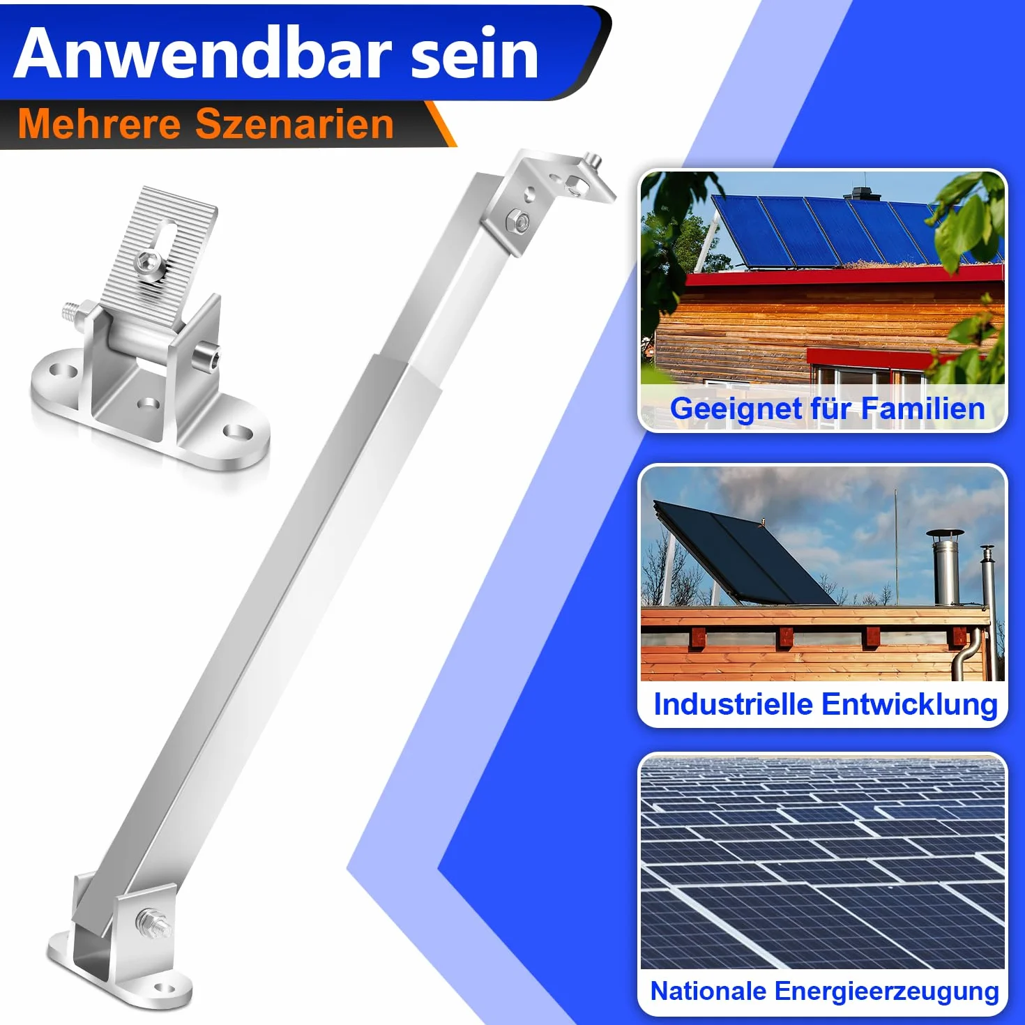 Gimisgu Uchwyt na panel słoneczny, regulowany uchwyt dachowy, regulowany kąt od 0° do 60°, moduł solarny do mocowania, trwałość, uchwyt na moduł solarny na balkon, garaż, ścianę (2 pary)