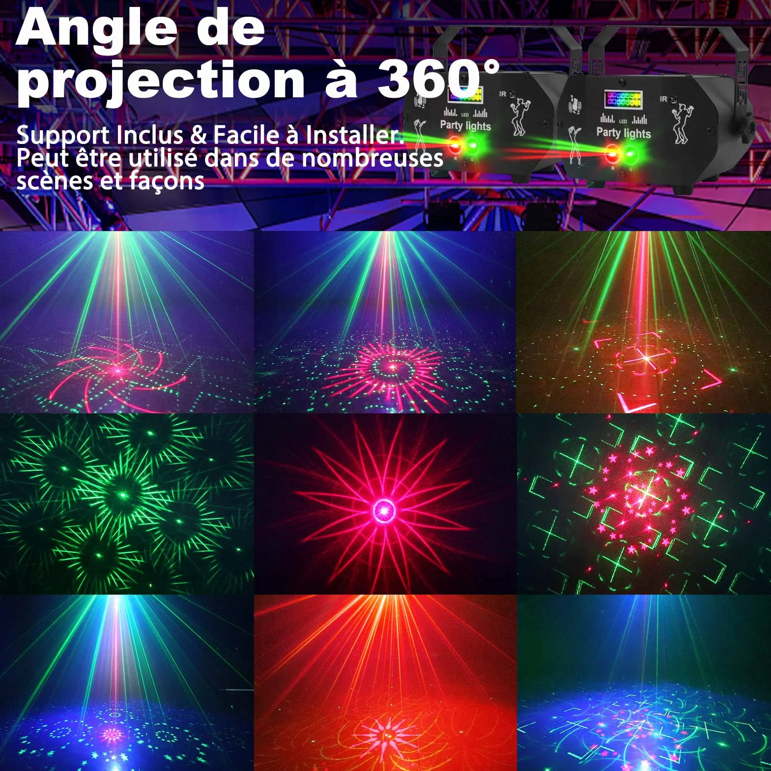 Nauotk DJ Disco Party Light, 60 trybów RGB, aktywowane dźwiękiem dyskotekowe światła stroboskopowe, sterowane muzyką światło dyskotekowe i stroboskopowe, efekty sceniczne na Halloween, imprezę, Boże