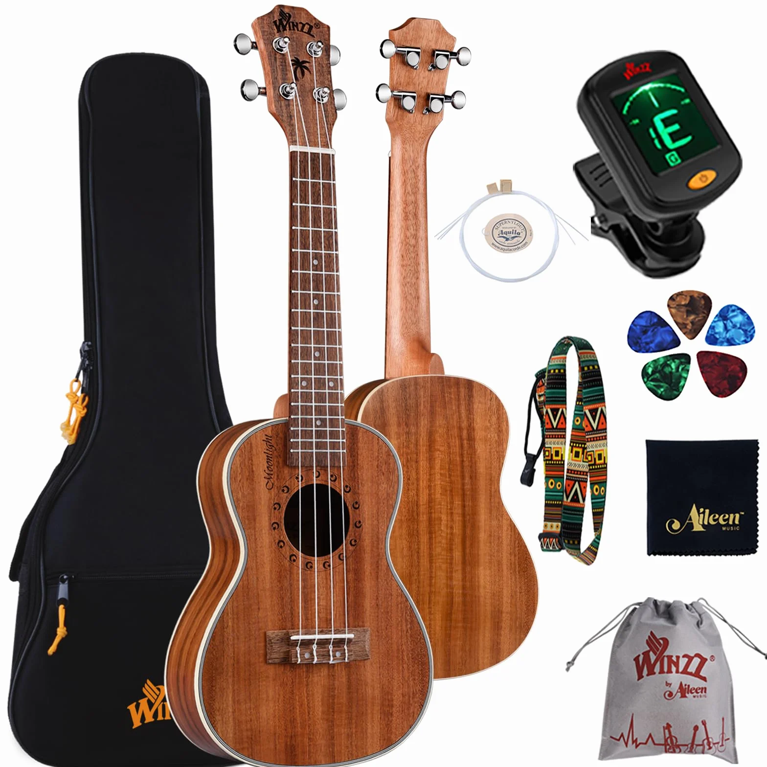 Winzz Ukulele Koncert 23-calowy KOA Zestaw dla początkujących i profesjonalistów Naturalny matowy