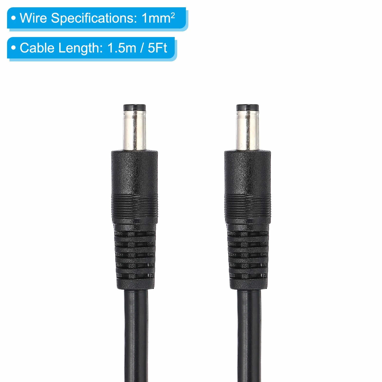 PATIKIL kabel zasilający USB 5 ft 5,5 x 2,5 mm męski do 5,5 x 2,1 mm męski DC, adapter 18AWG do ładowania routera DVR kamery monitorującej, czarny