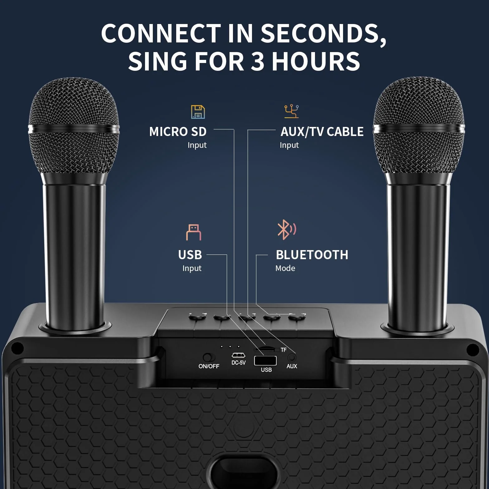 Maszyna do karaoke dla dorosłych i dzieci, 2 mikrofony UHF, głośniki Bluetooth, system PA z lampami, uchwyt na telefon, idealna na imprezę, piknik,