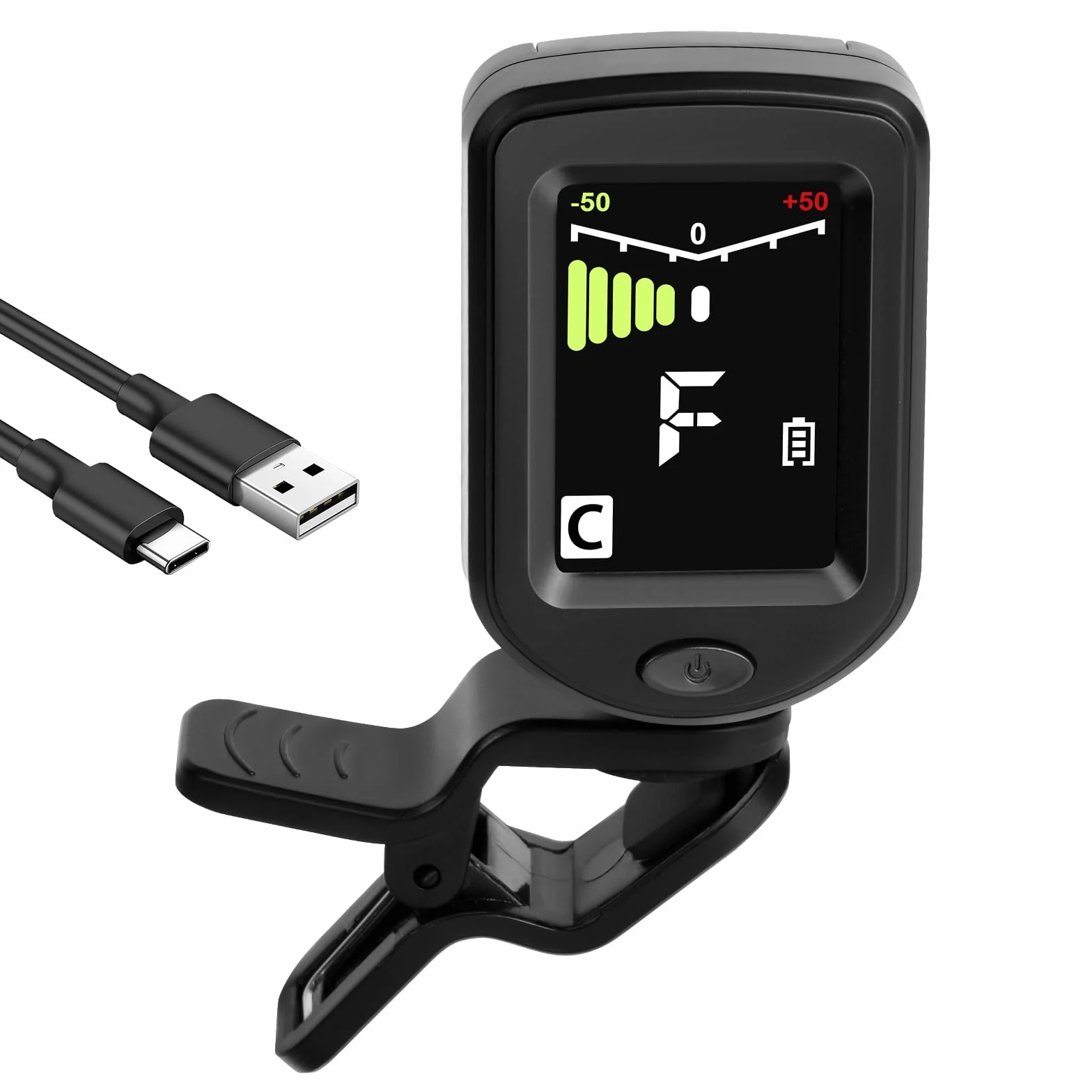 Tuner gitarowy z możliwością ładowania, tuner gitarowy, klips, cyfrowy tuner akcesoriów gitarowych z kolorowym wyświetlaczem LCD, klips do tunera gitarowego z kablem typu C, do gitary