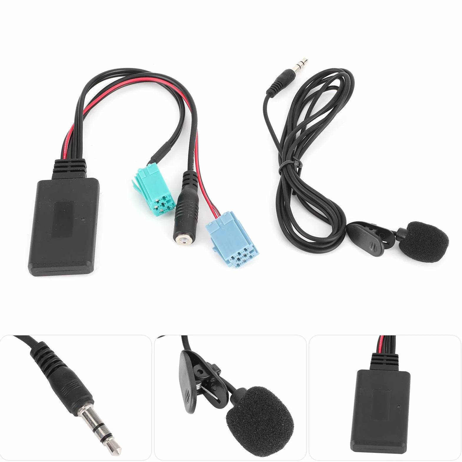 Dioche Adapter audio Bluetooth ABS 6-pinowy kabel audio Bluetooth samochodowy adapter stereo AUX-IN z mikrofonem kompatybilny z/Espace/Megane