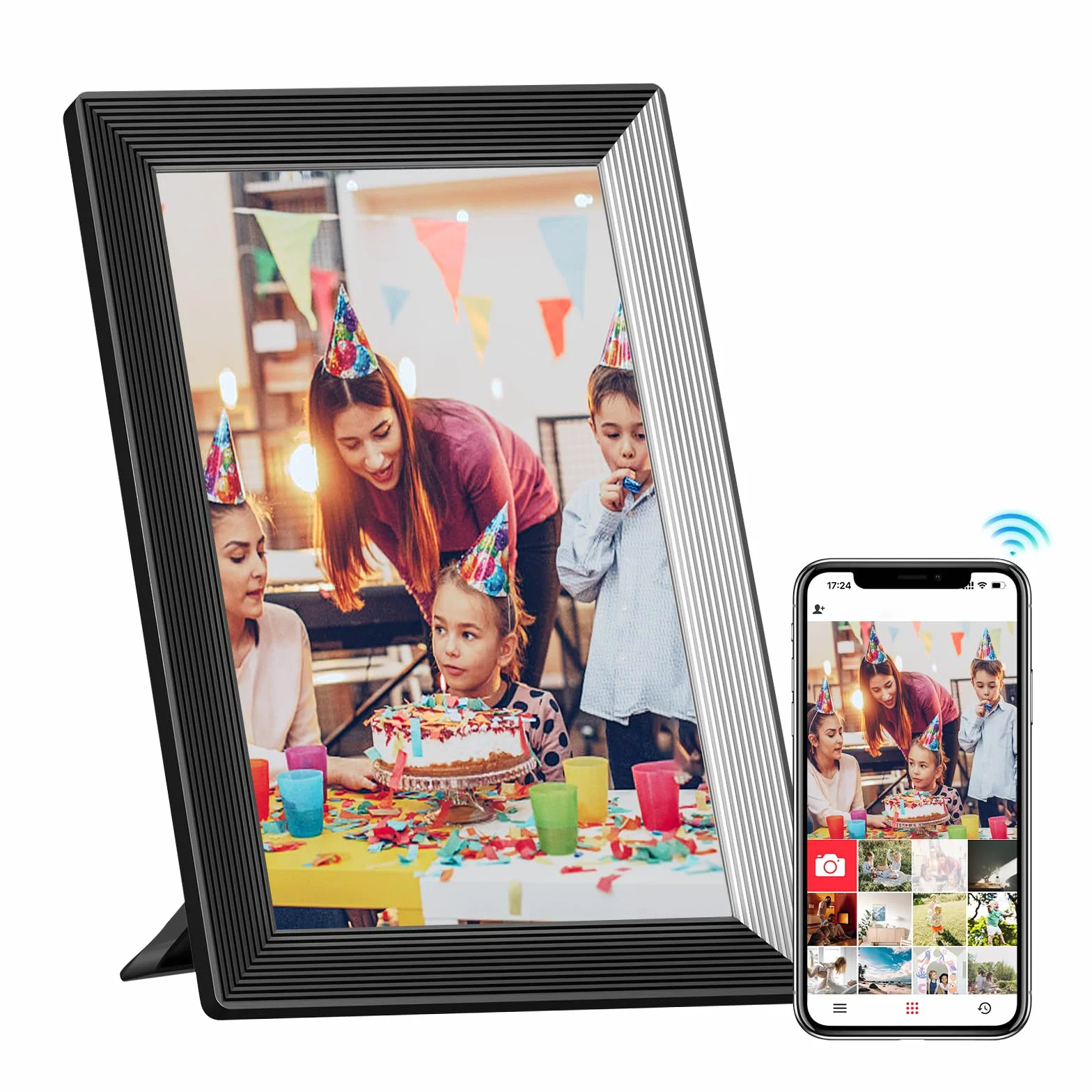 Cyfrowa ramka, Moman WF11T 10.1" cyfrowy uchwyt na zdjęcia Wifi cyfrowy ekran dotykowy IPS 32 GB pamięci automatyczna rotacja udostępnianie zdjęć i filmów za pośrednictwem aplikacji idealne na